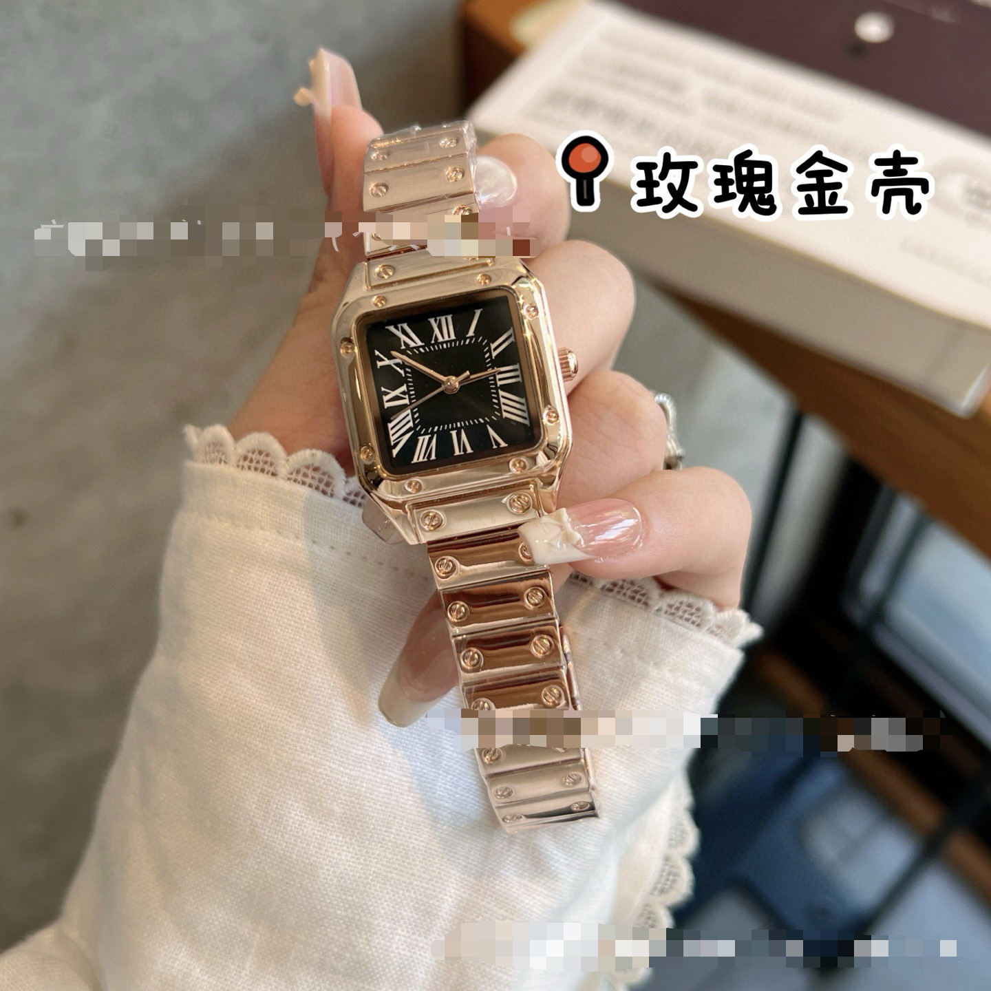 New Santos series quartz Roman scale watch stylish square steel band quartz ladies watch