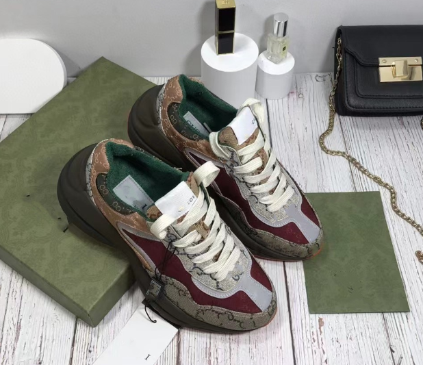 G's dad shoes color matching old flower casual shoes thick sole height increase versatile