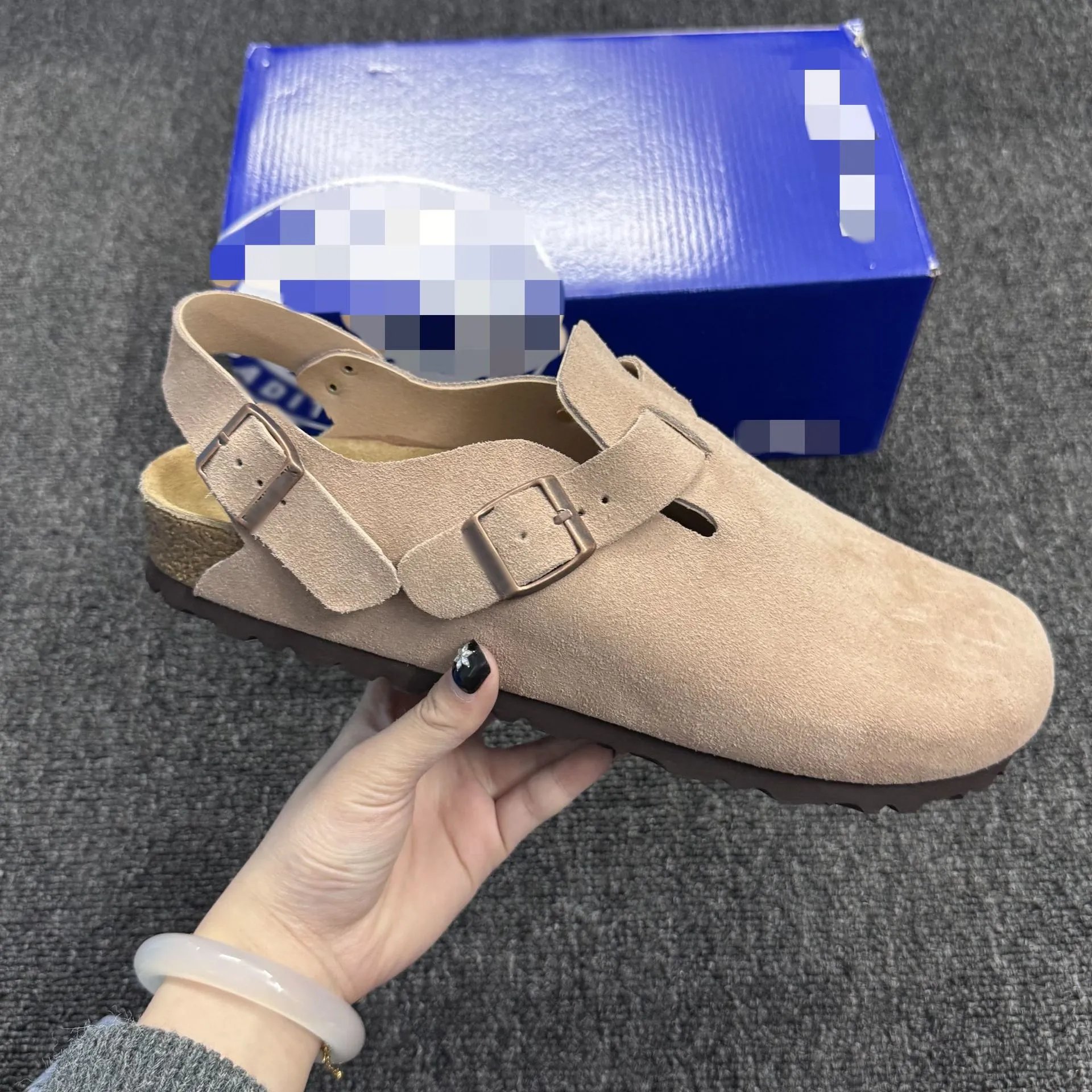 Birkenstocks with closed toe slippers for women, comfortable cork sole, solid color, casual