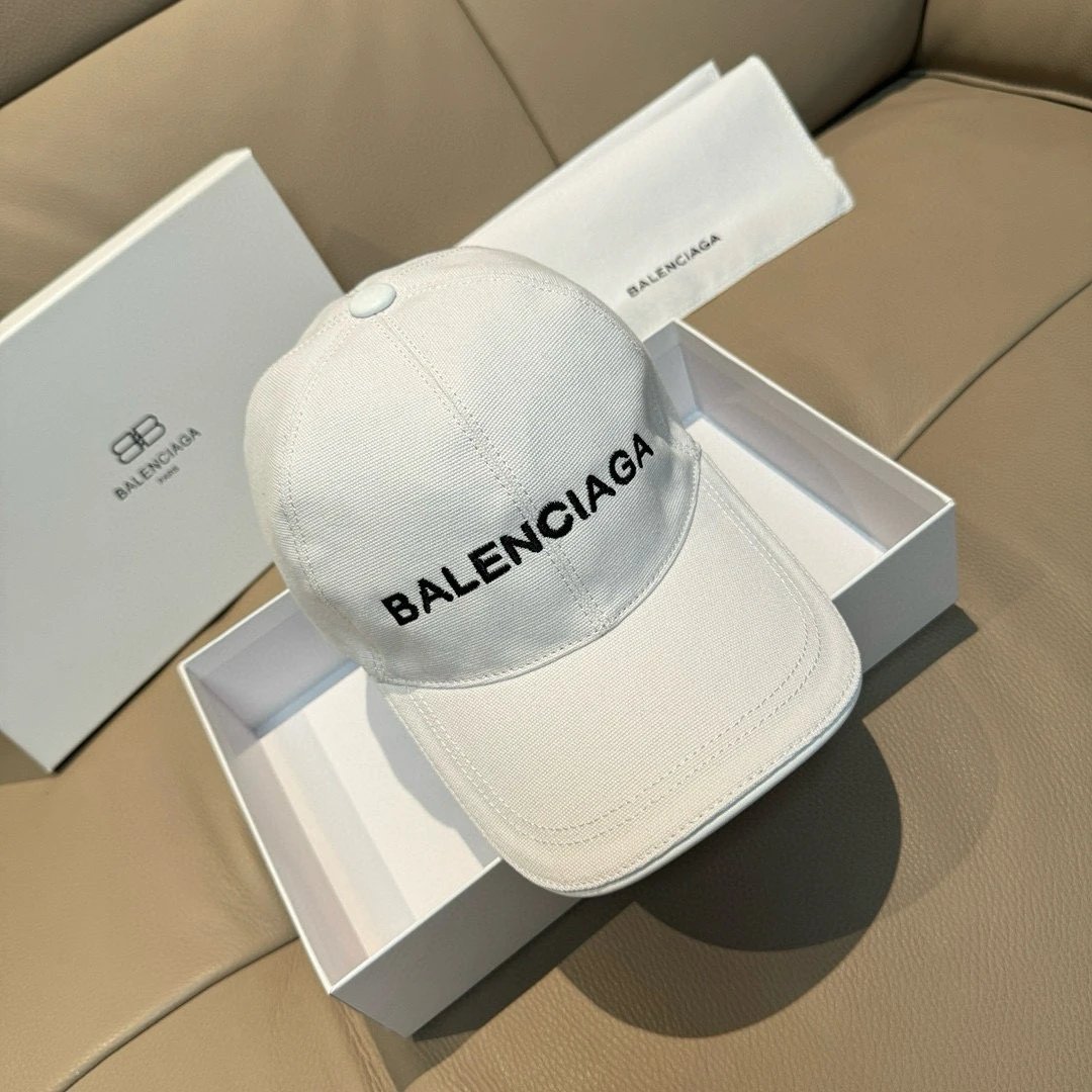 White Balenciaga Embroidered Baseball Cap