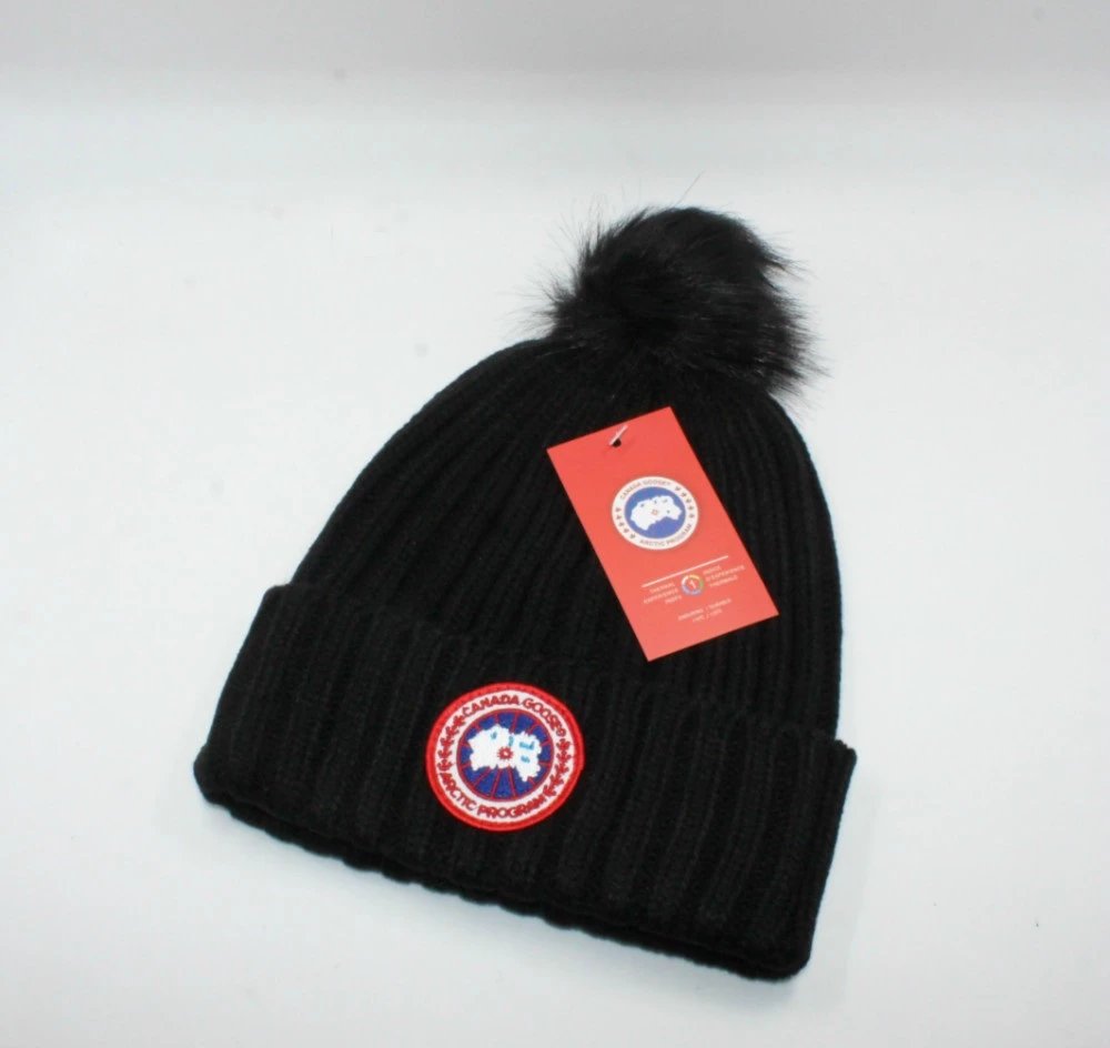 Black Knit Beanie With Pom-Pom