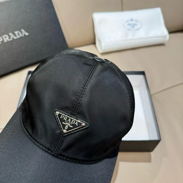 Prada Hats Triangle Plaque Nylon Baseball Cap product detail image 4