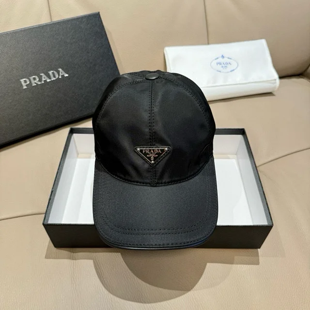Prada Hats Triangle Plaque Nylon Baseball Cap product detail image 2