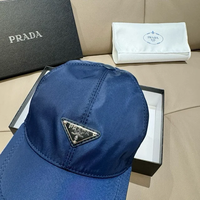 Prada Hats Triangle Plaque Nylon Baseball Cap product detail image 12