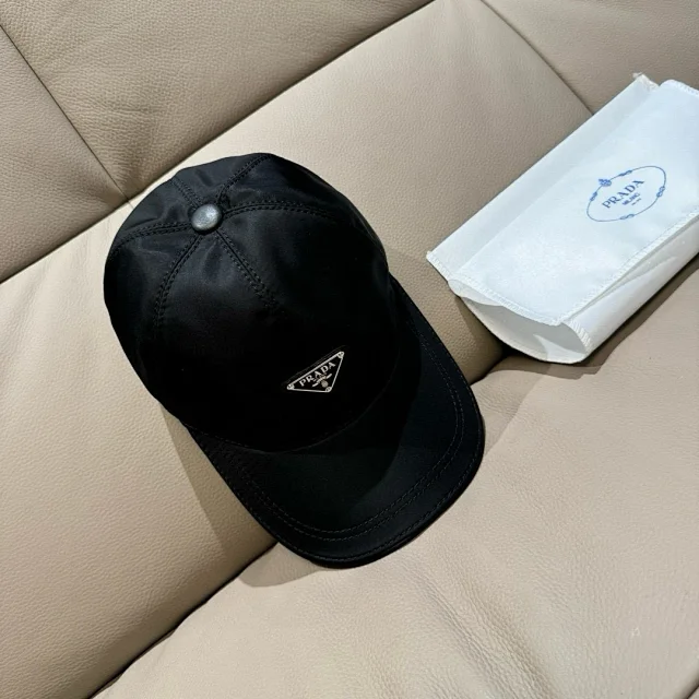 Prada Hats Triangle Plaque Nylon Baseball Cap product detail image 1