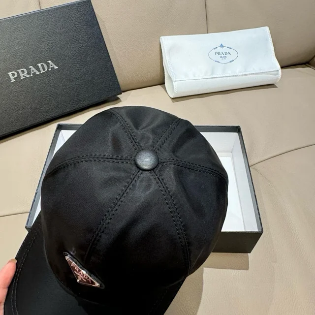 Prada Hats Triangle Plaque Nylon Baseball Cap product detail image 5