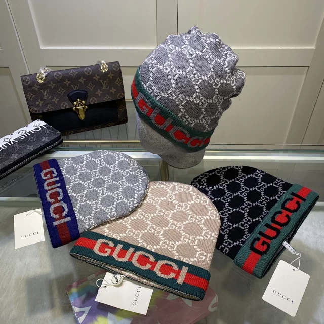 Gucci Hats GG Monogram Striped Knit Beanie product detail image 1