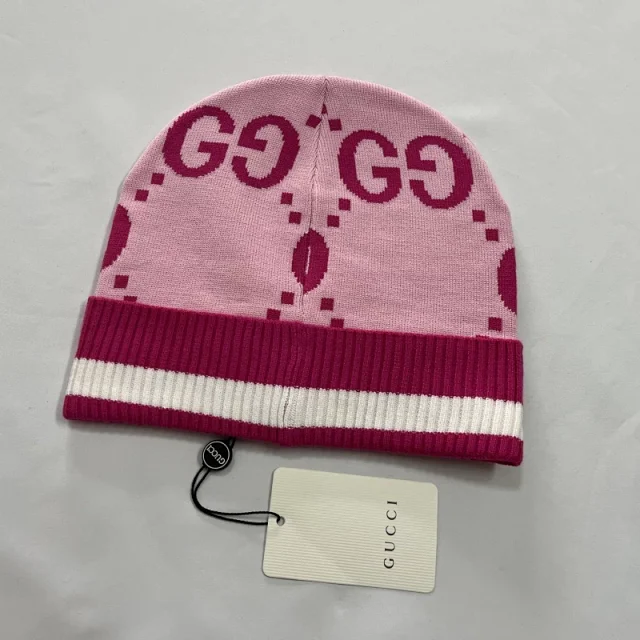 Gucci Hats GG monogram knit beanie with striped ribbed cuff product detail image 16