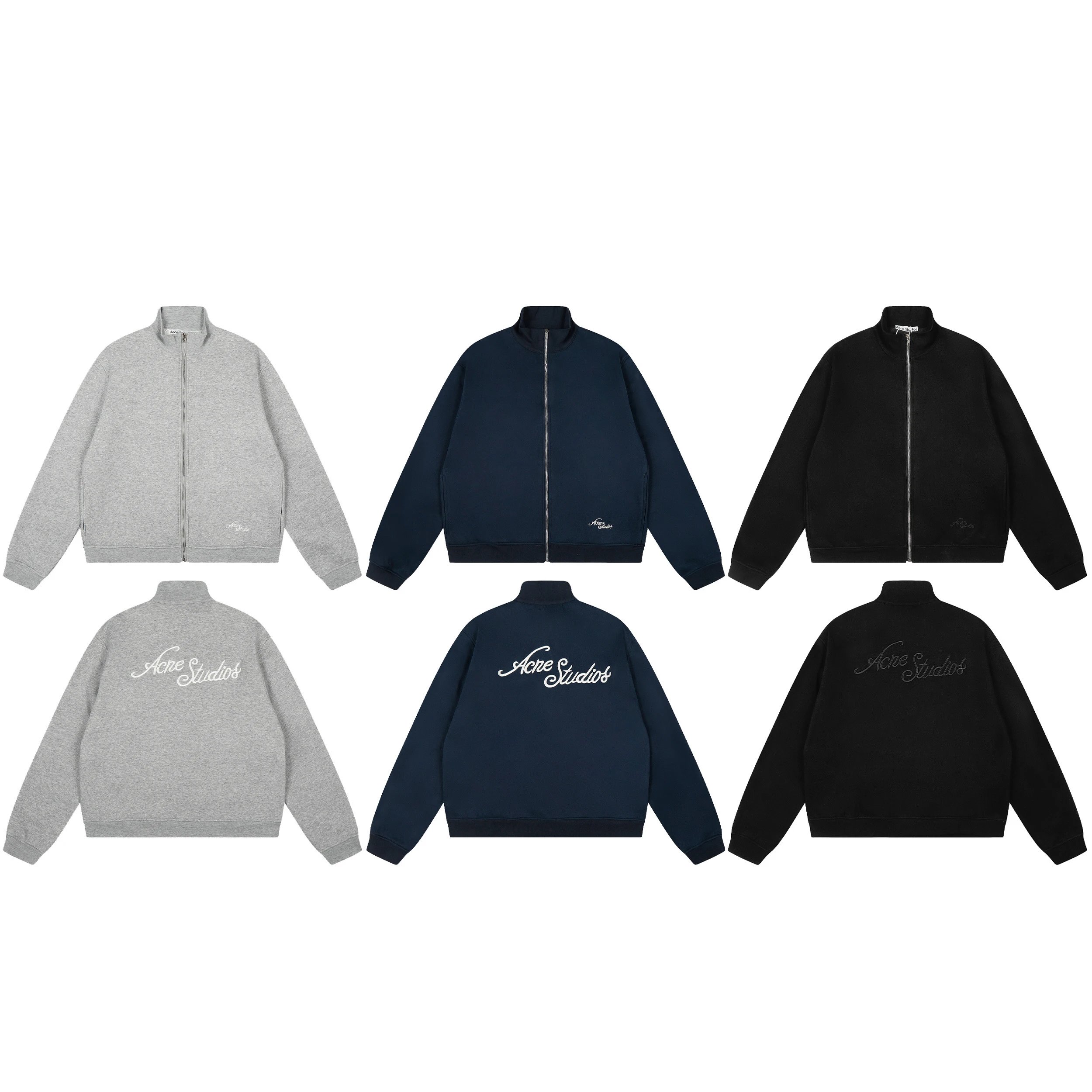 Unisex Embroidered Stand Collar Long Sleeve Sweatshirt Jacket 11/16