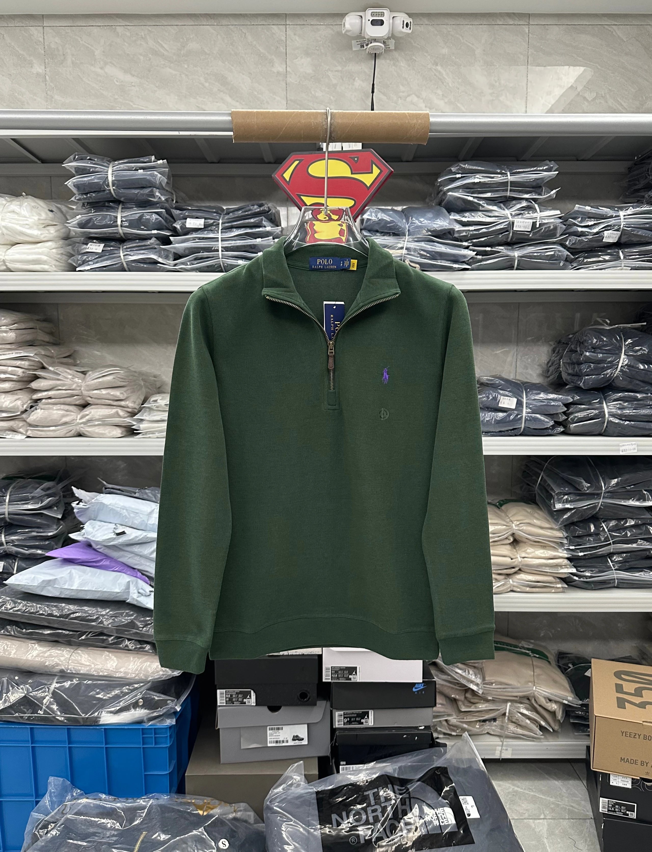 038FP-RL Men's Half-Zip Long Sleeve Polo Shirt - Dark Green
