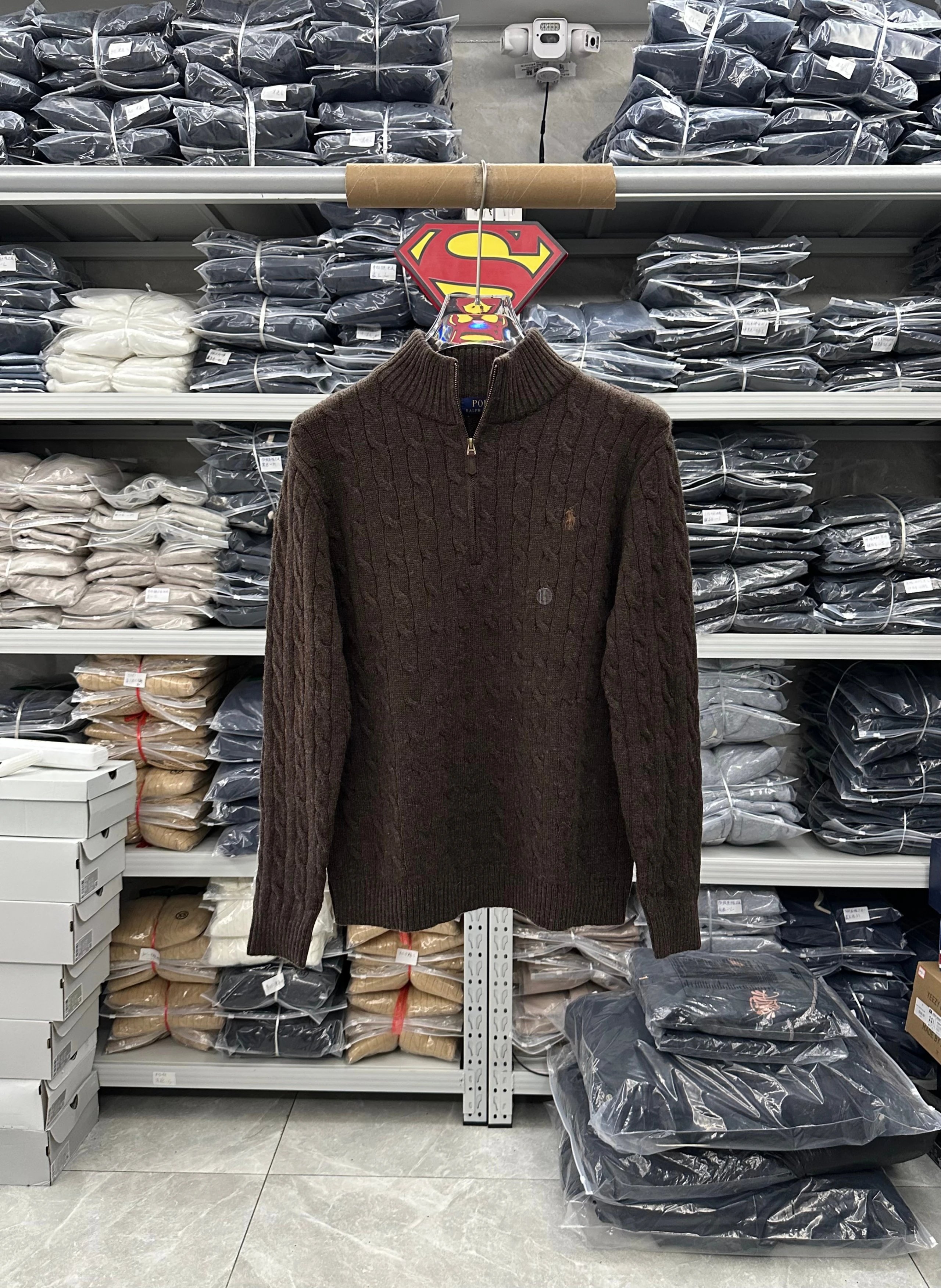 396FP-RL - Men's Half Zip Sweater - Coffee Color