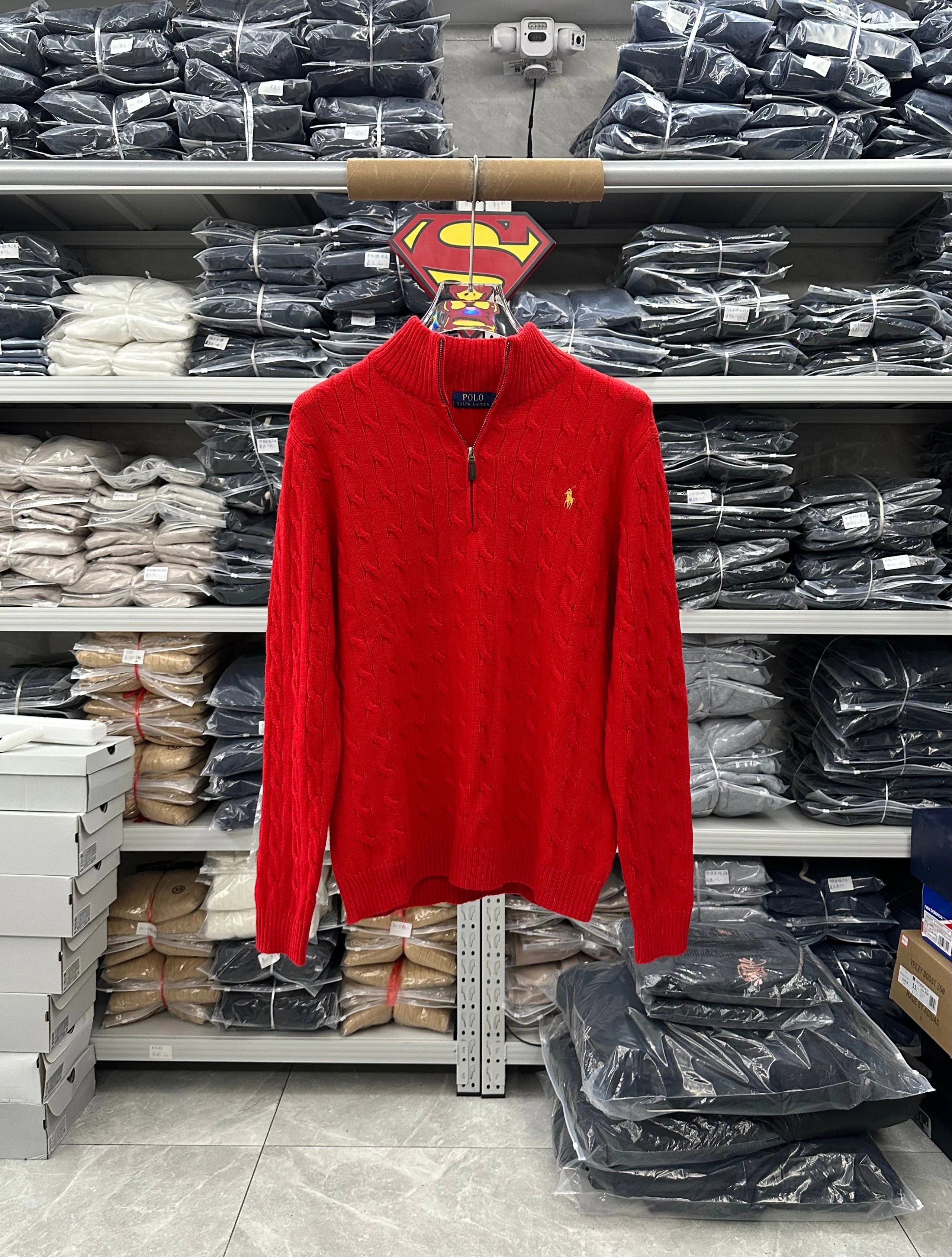 394FP-RL - Men's Half Zipper Sweater - Red