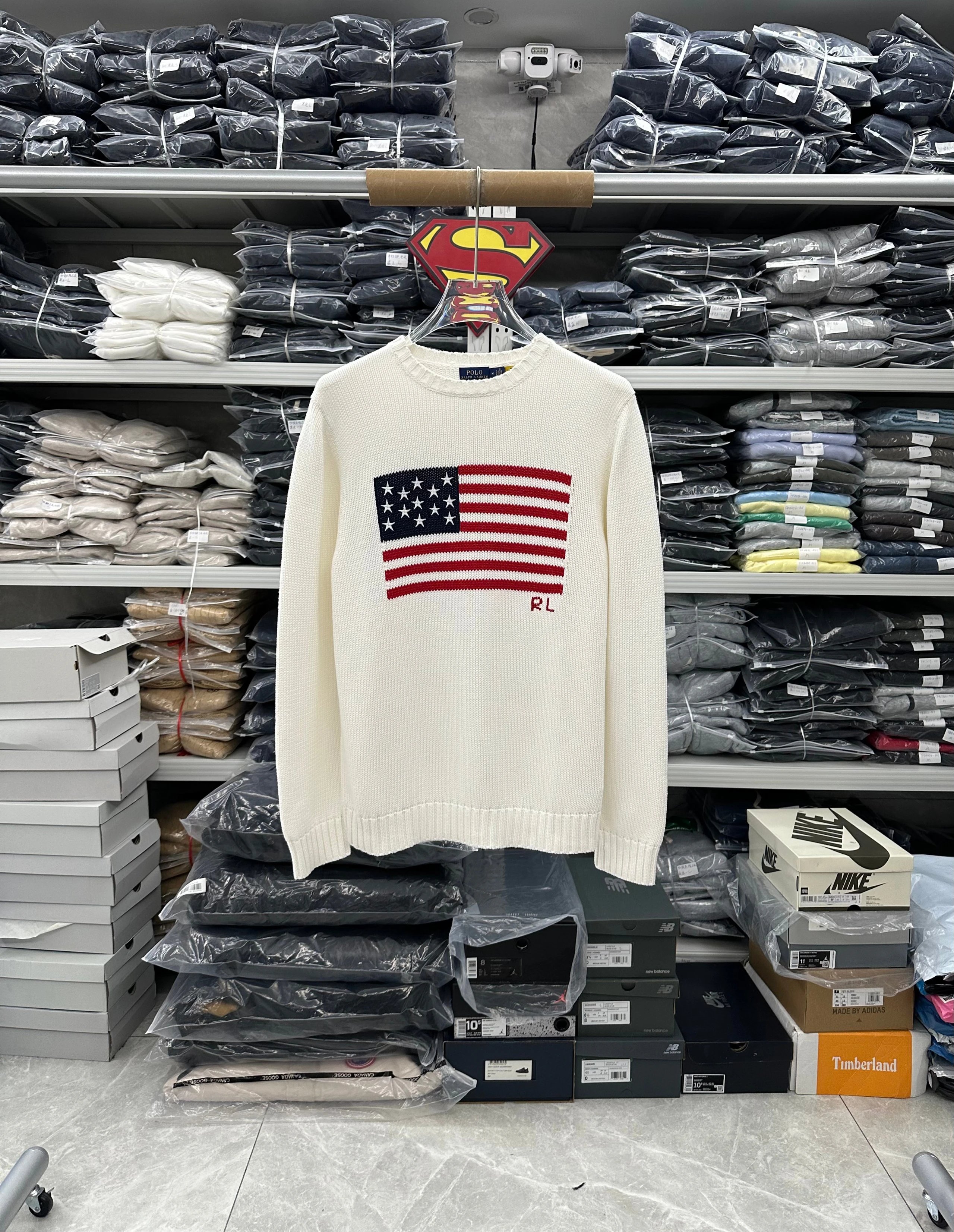 534YK-RL-Men's and Women's Cotton Sweater-American Flag White