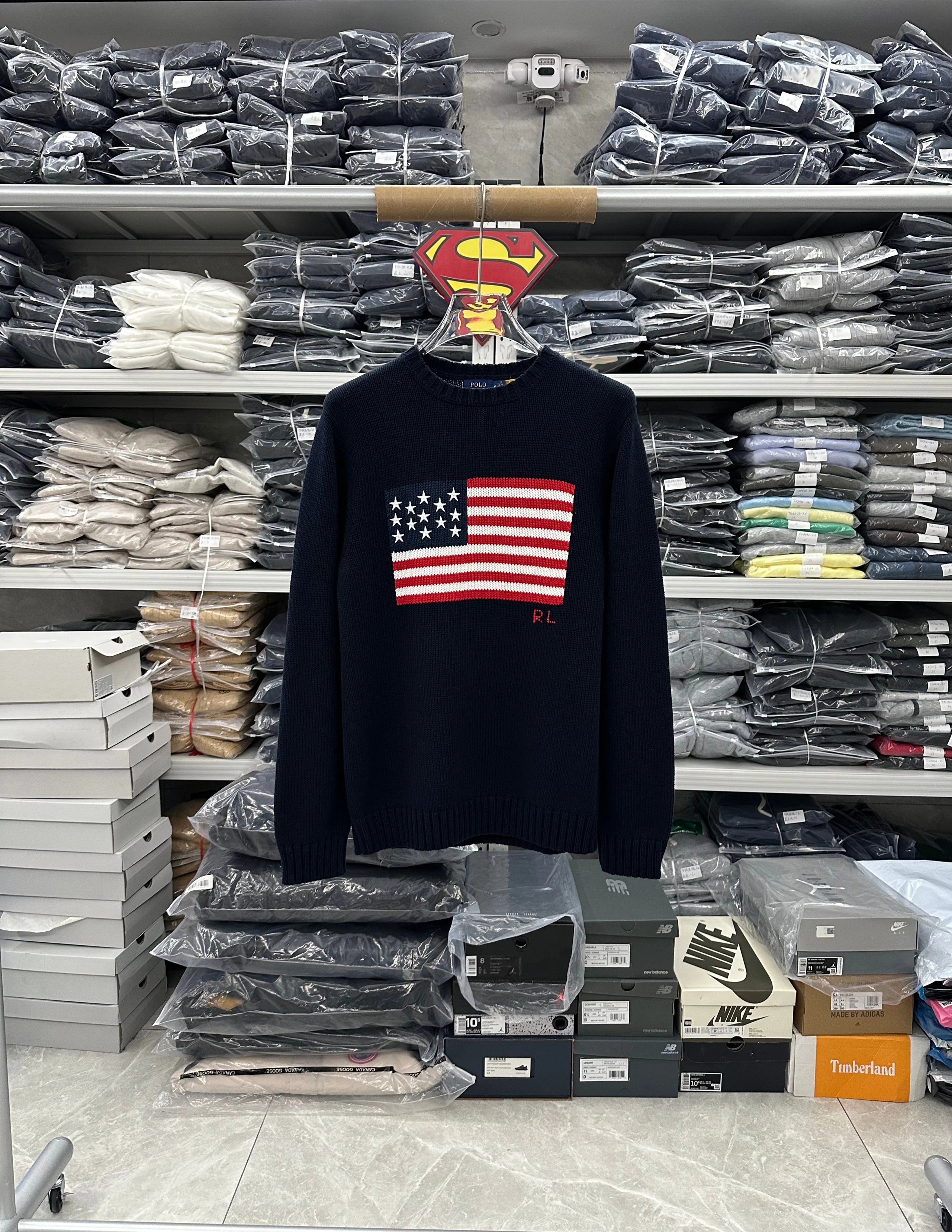 535YK-RL-Men's and Women's Cotton Sweater-American Flag Navy Blue