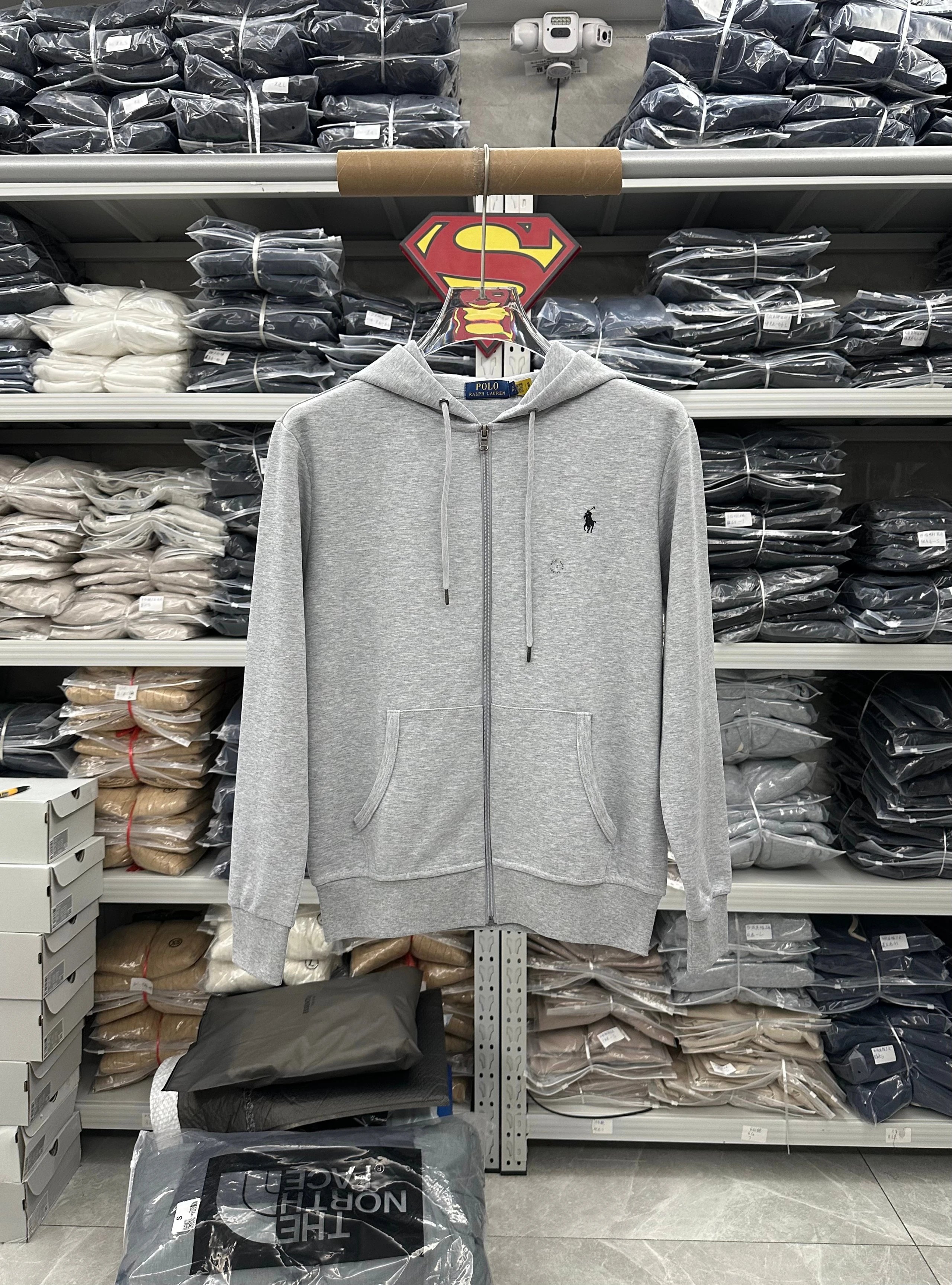 007FP-RL - Unisex Hooded Long Sleeve Cardigan - Gray & White