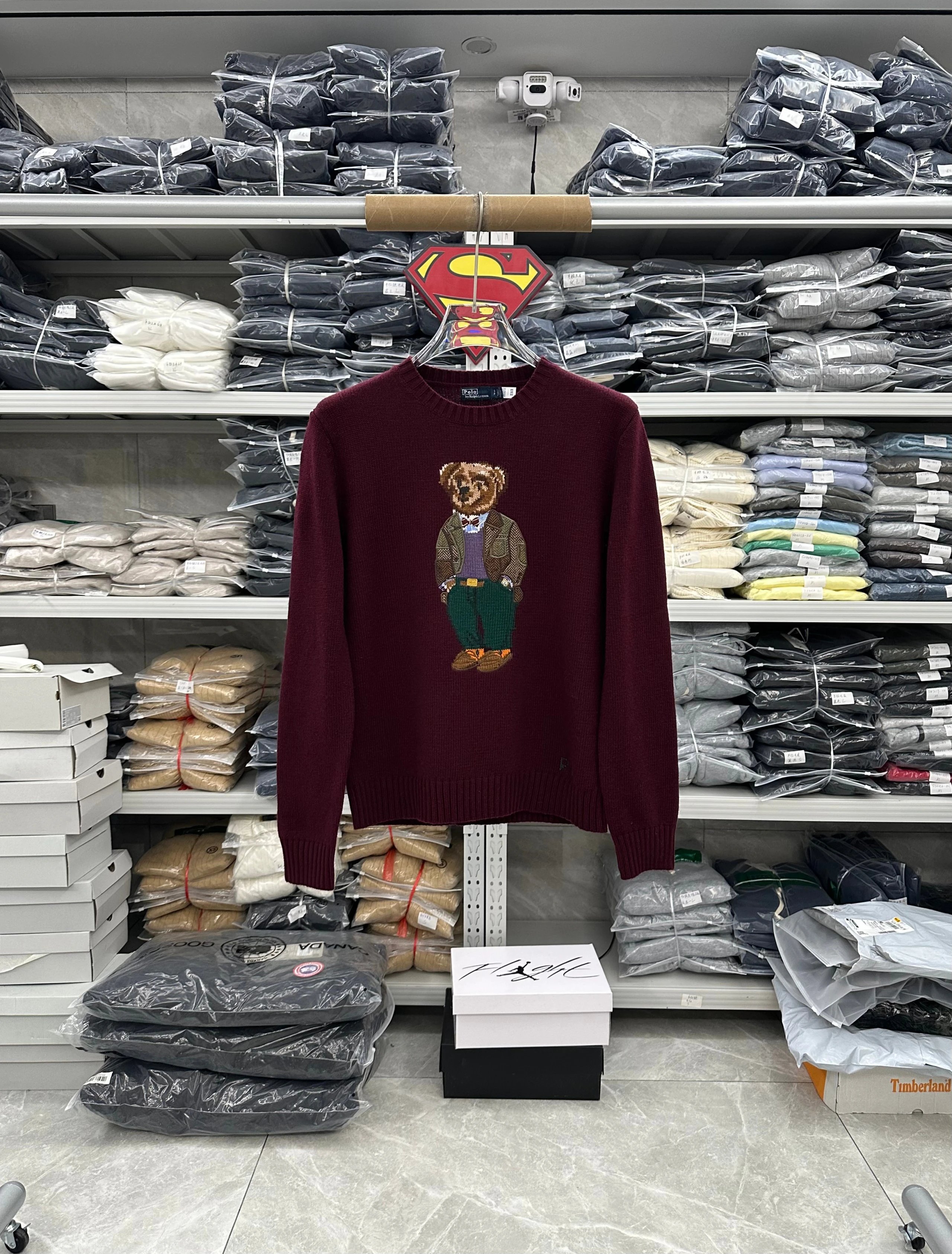 811YK-RL-Men's and Women's Wool Sweater-Green Pants Suit Bear-Wine Red