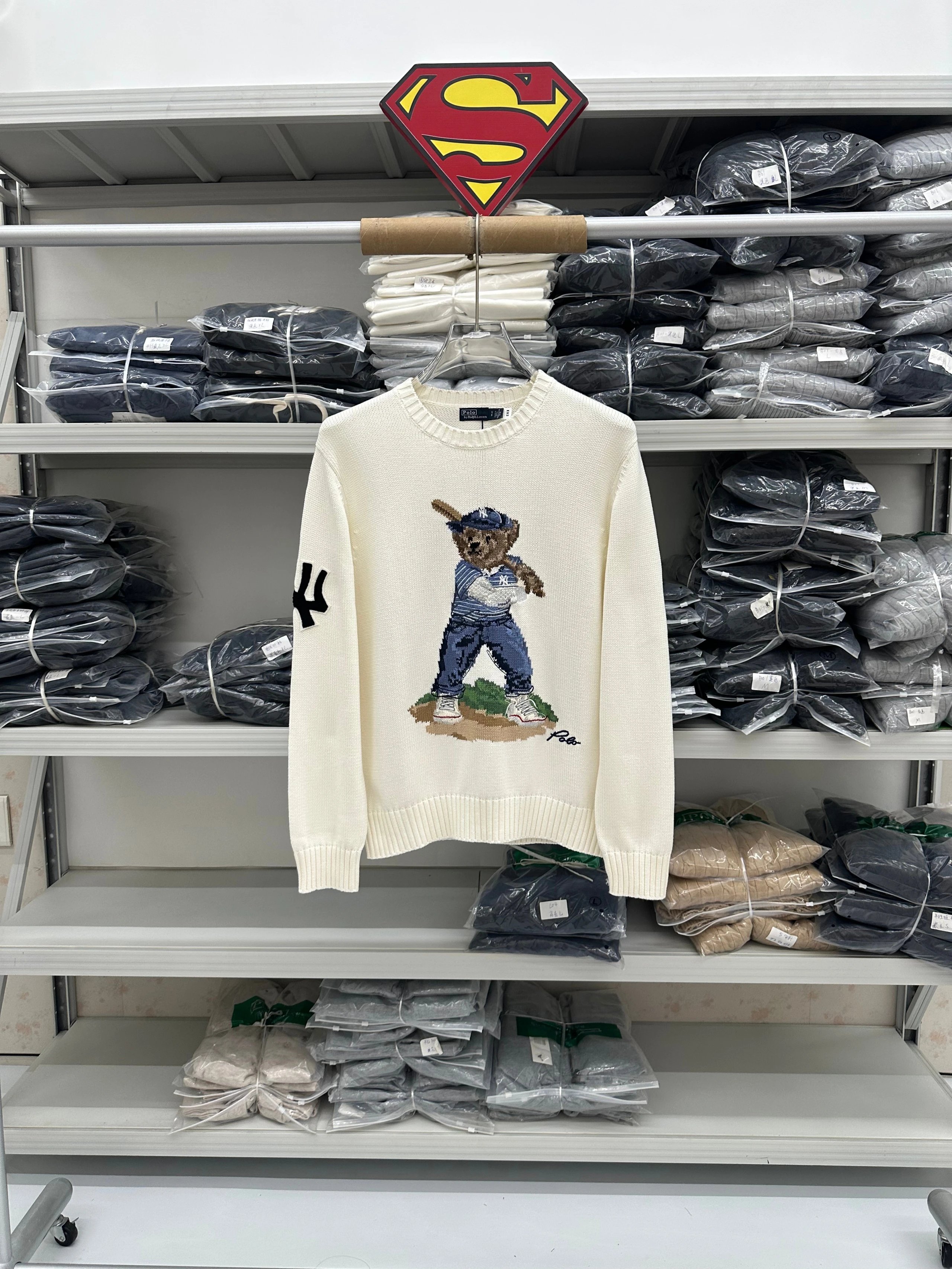 2124RY-RL - Men's and Women's Pure Cotton Sweater - Baseball Bears - White