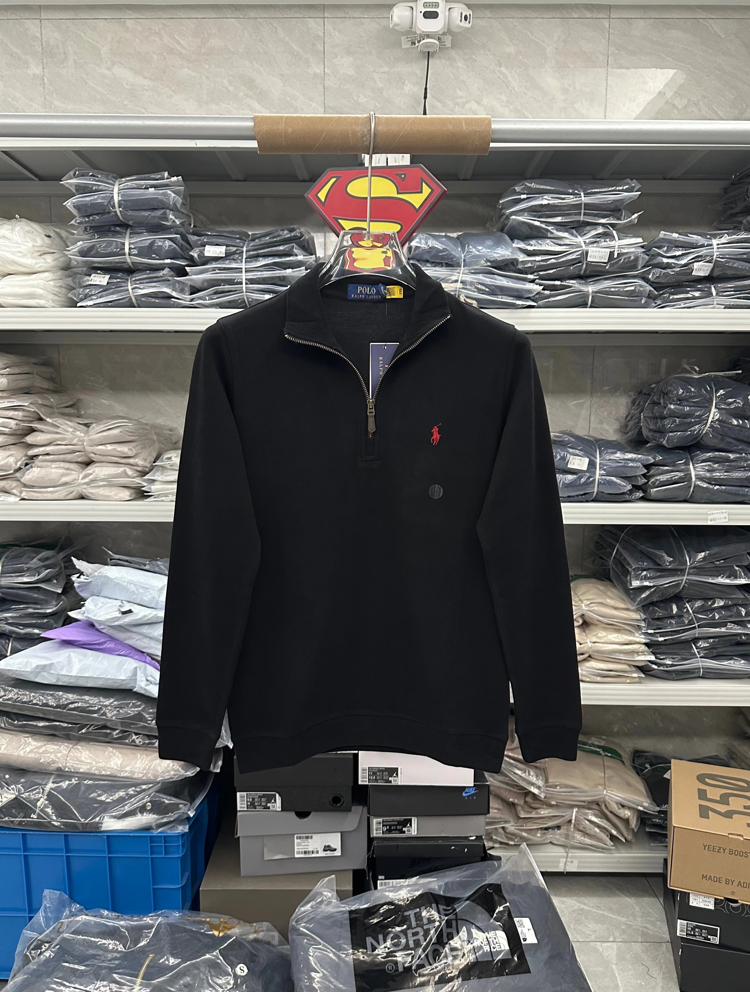 039FP-RL Men's Half-Zip Long Sleeve Polo Shirt - Black