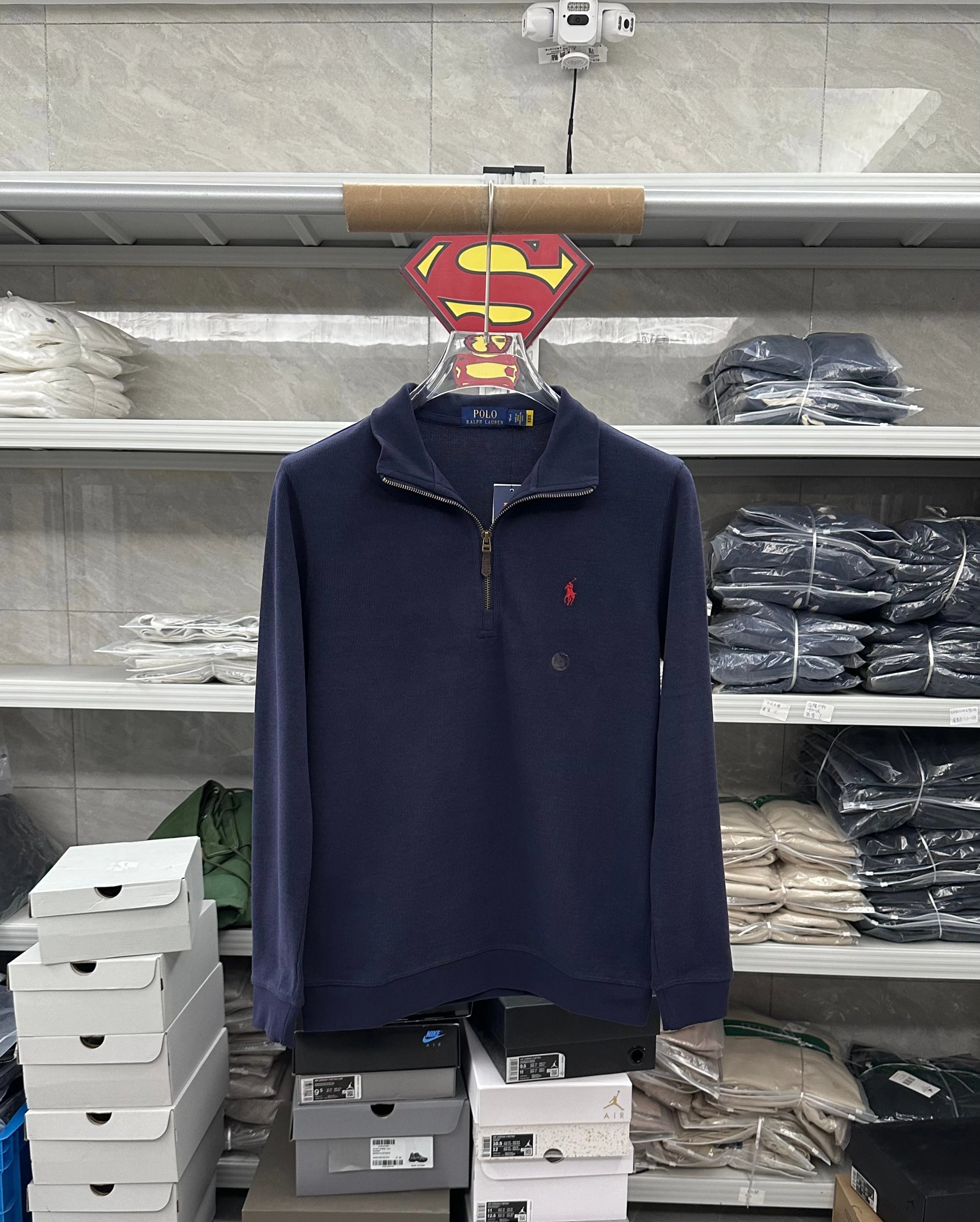 040FP-RL Men's Half-Zip Long Sleeve Polo Shirt - Navy Blue