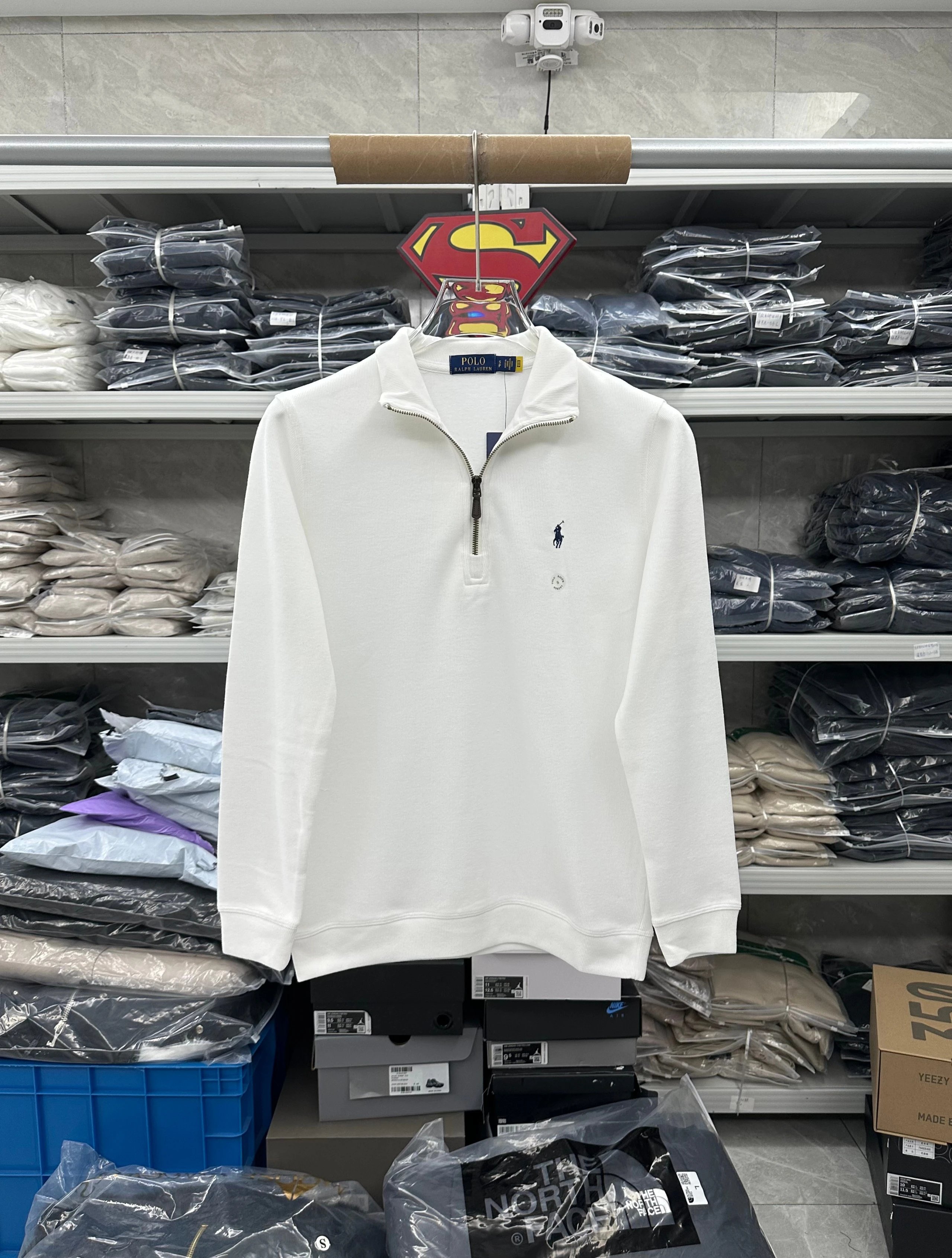 041FP-RL Men's Half-Zip Long Sleeve Polo Shirt - White