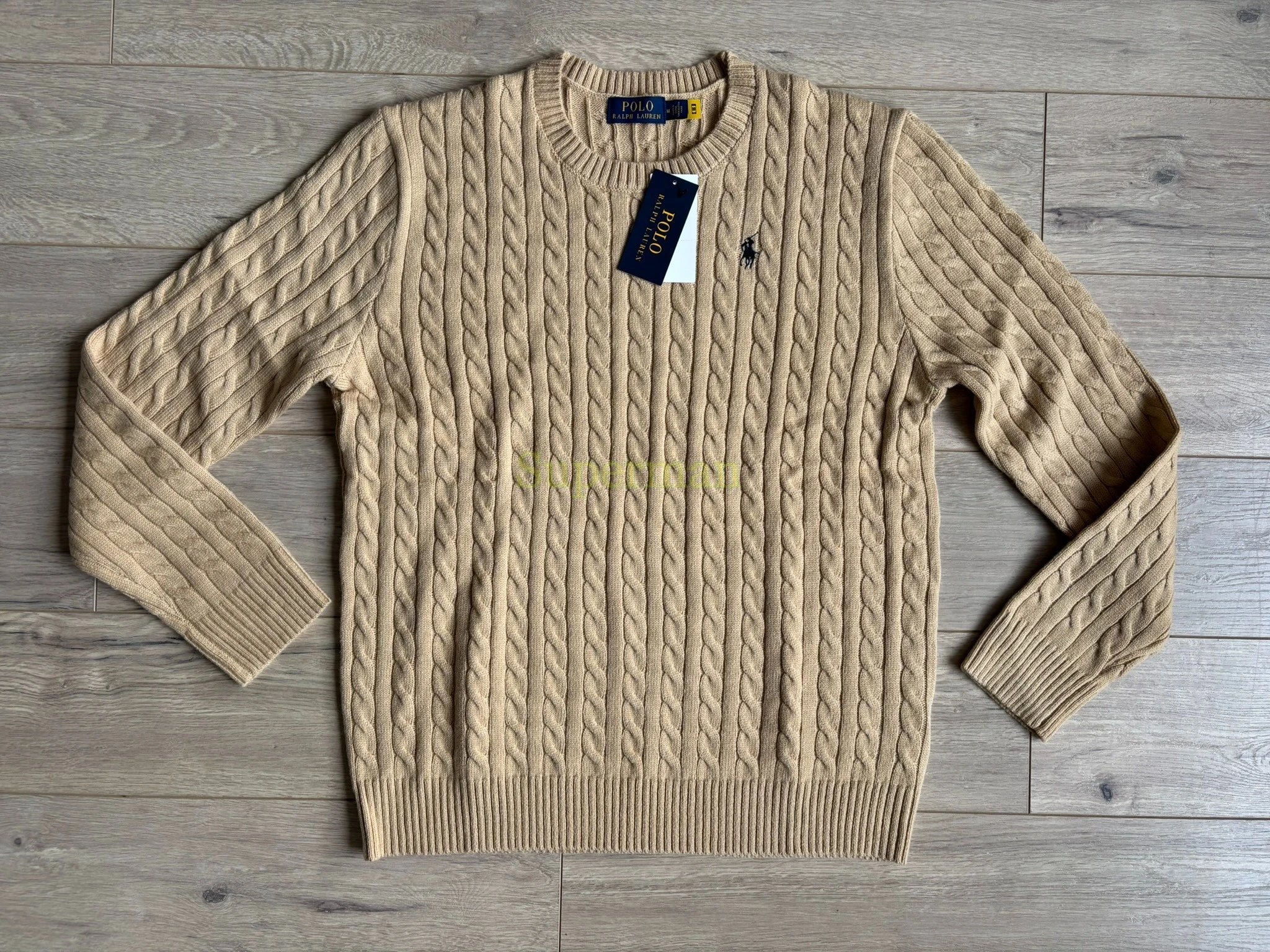 B01 Men's round neck long sleeved wool sweater - khaki color