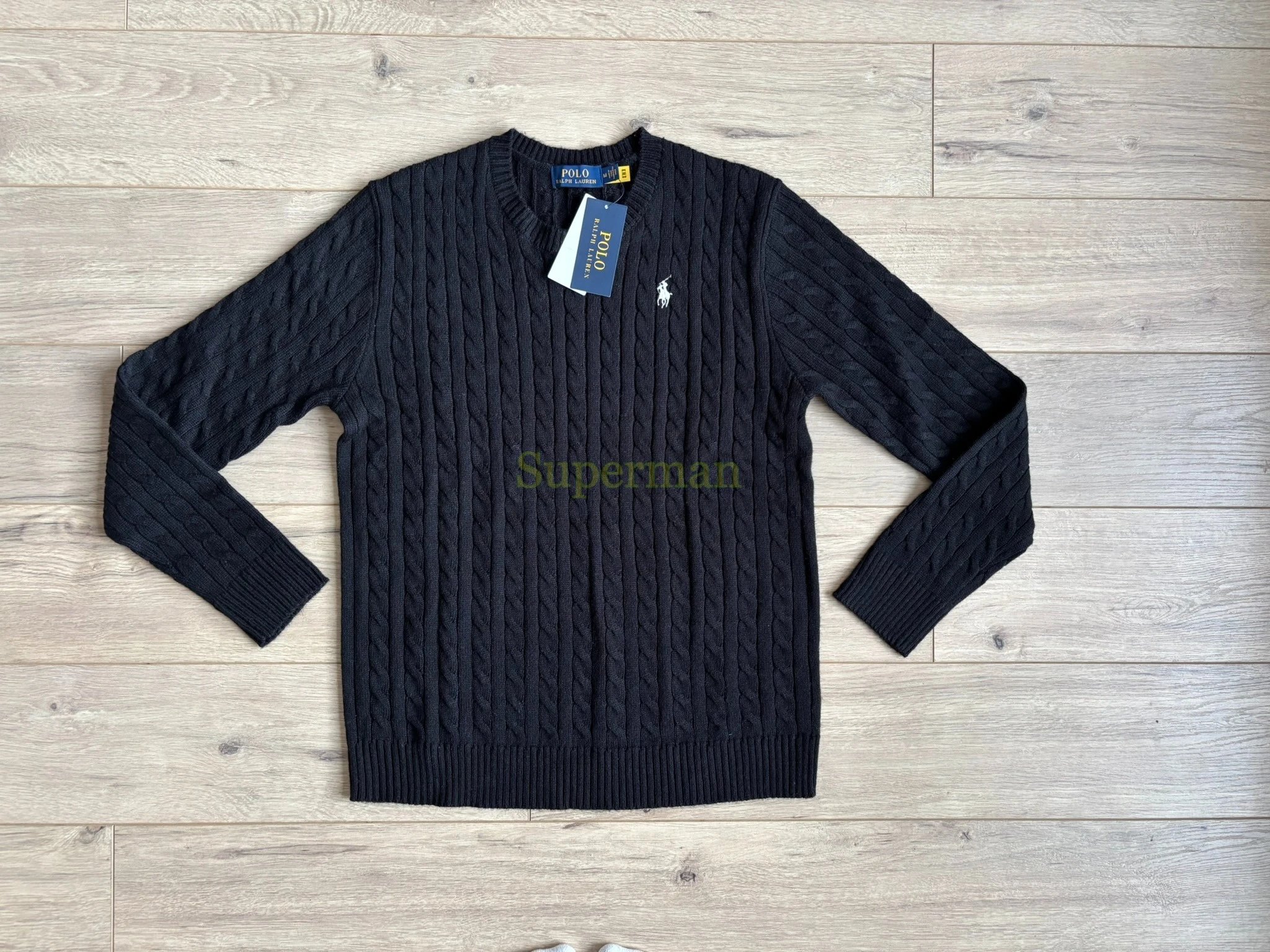 B01 Men's round neck long sleeved wool sweater - black
