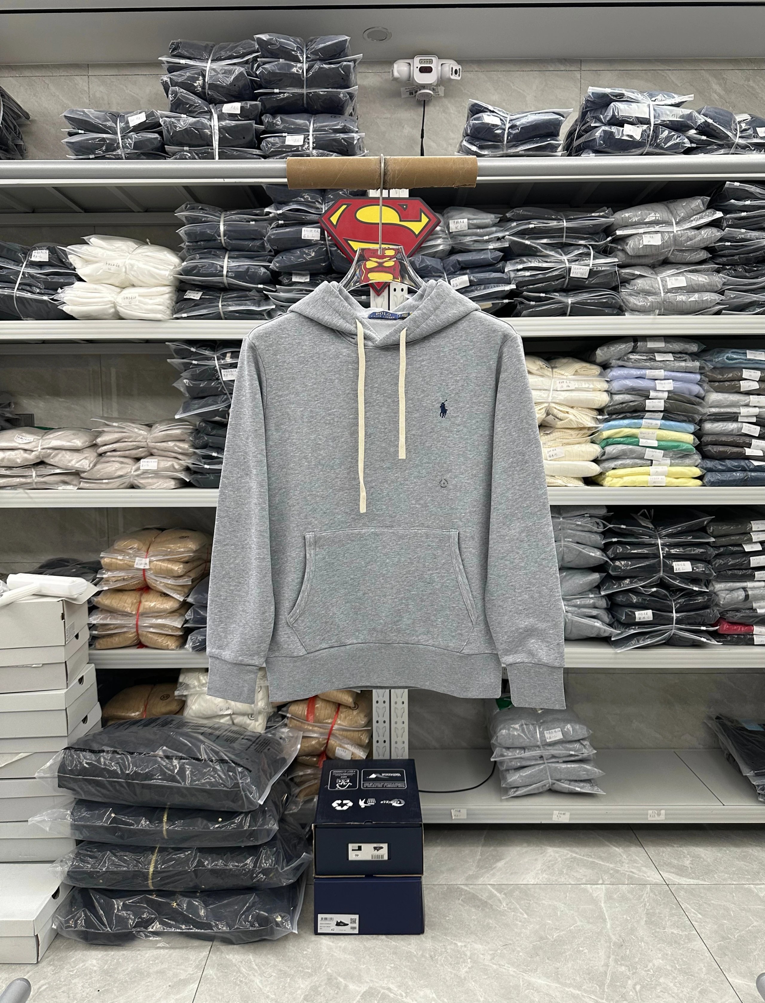 225FP-RL - Men's Velvet Hooded Long Sleeve Hoodie - Grey