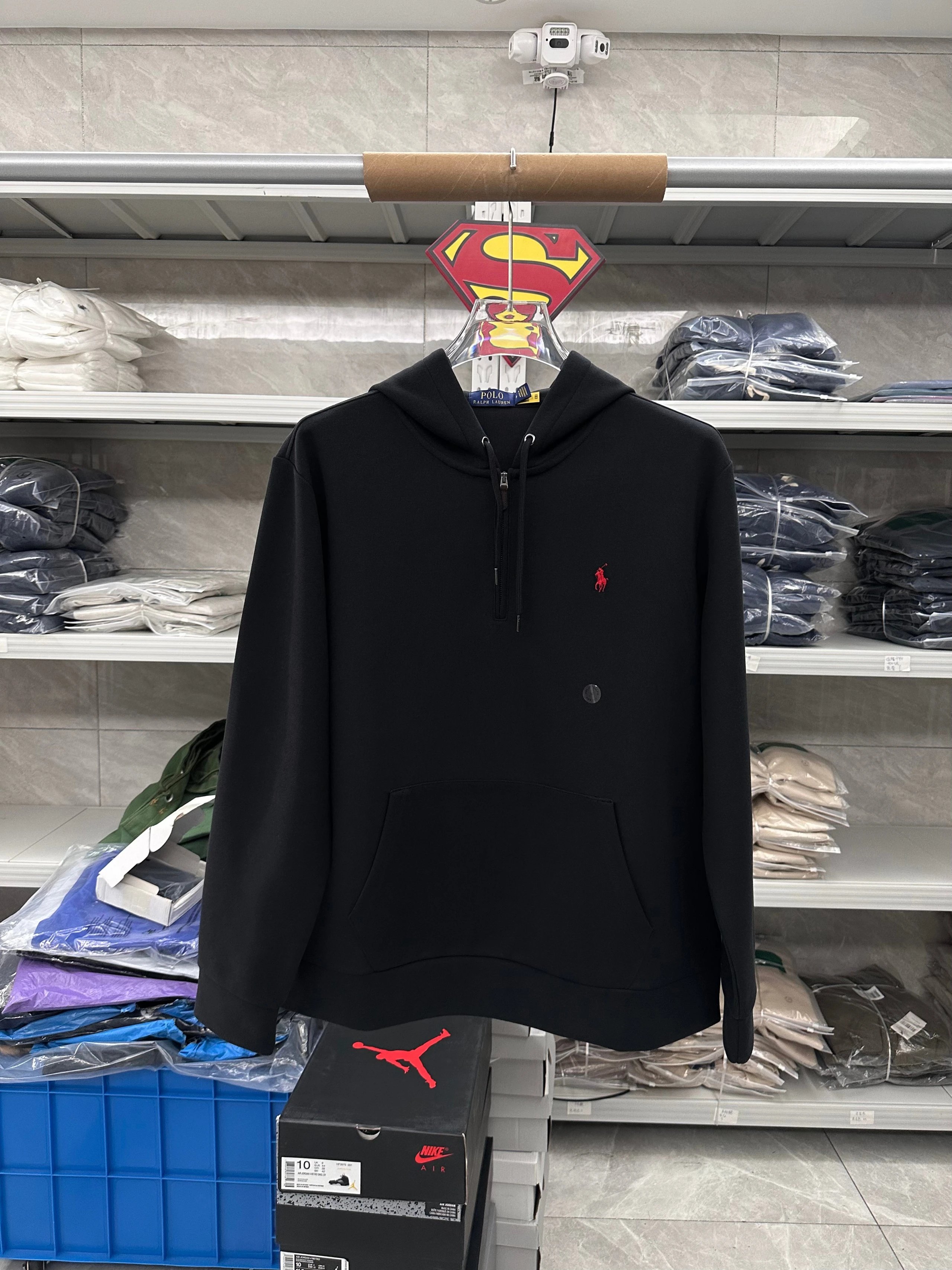220FP-RL Men's Half-Zip Long Sleeve Hooded Sweatshirt - Black
