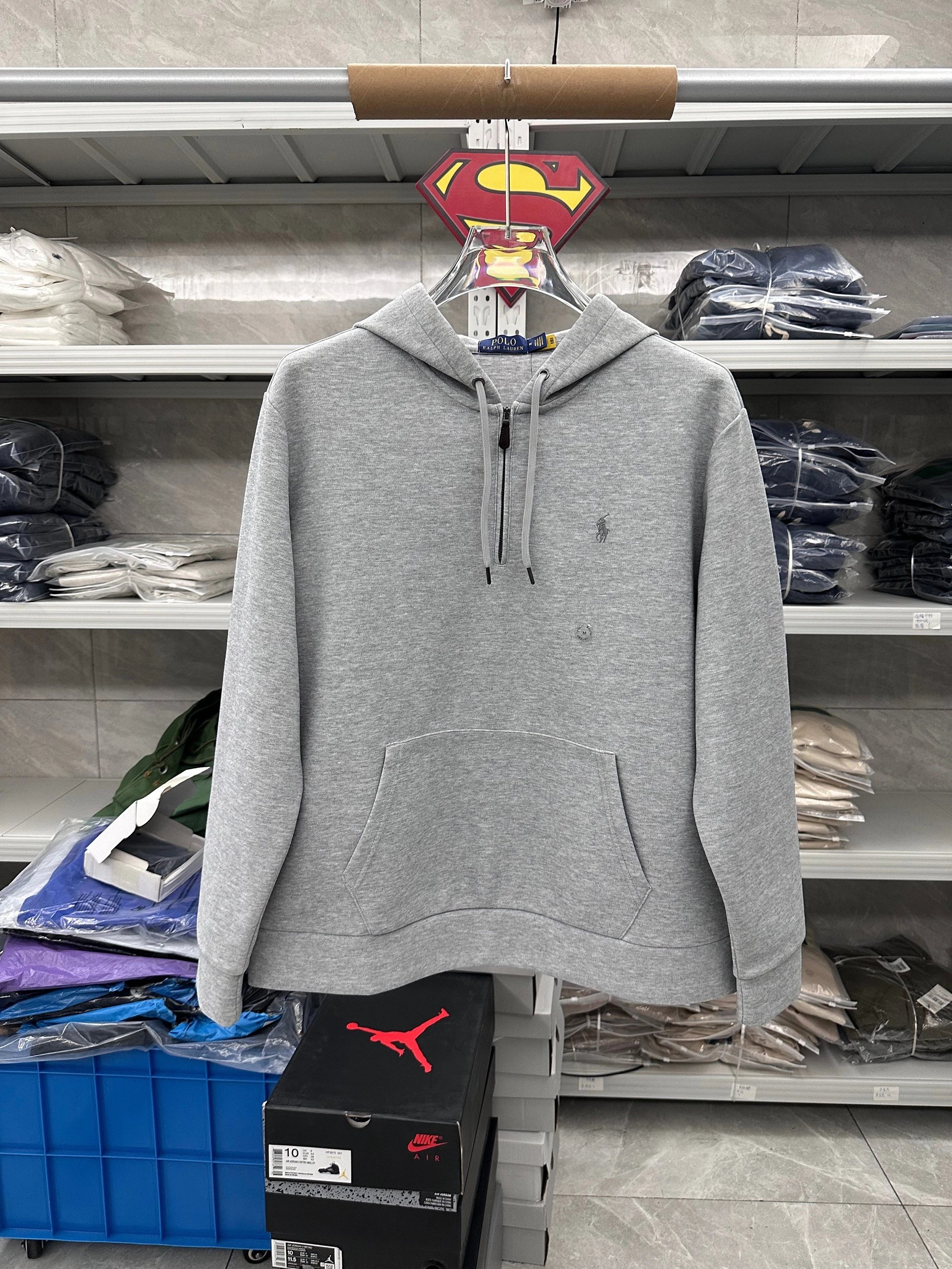 222FP-RL Men's Half-Zip Long Sleeve Hooded Sweatshirt - Heather Gray