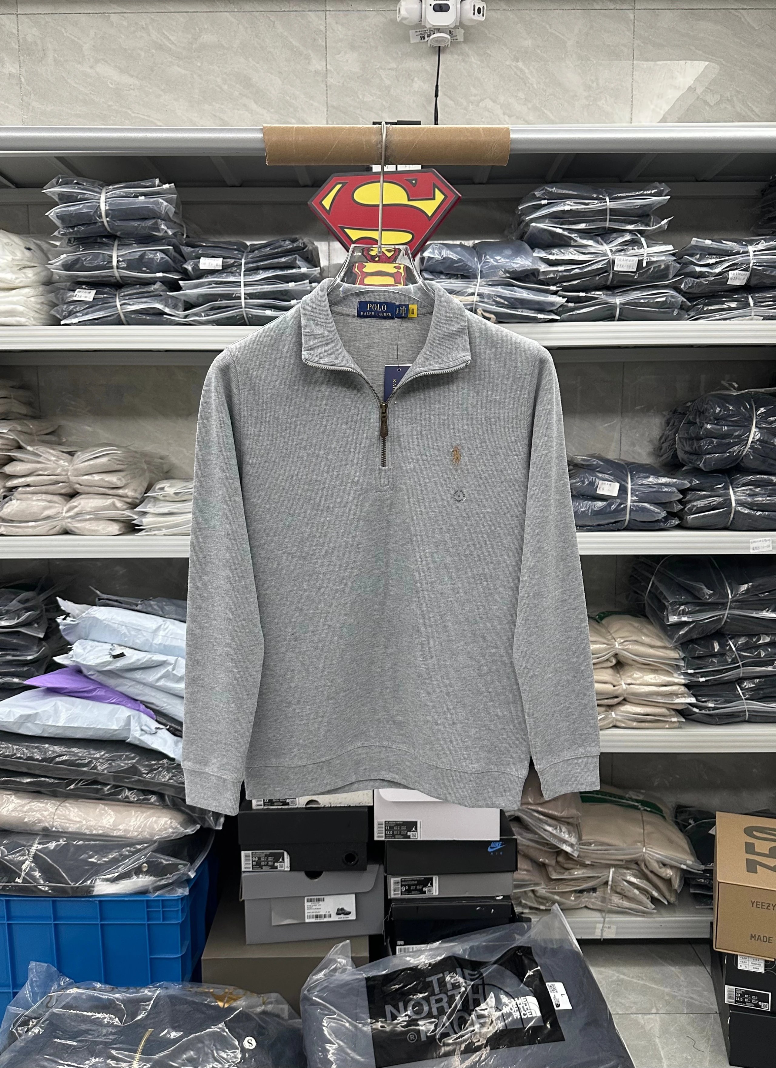037FP-RL Men's Half-Zip Long Sleeve Polo Shirt - Light Gray