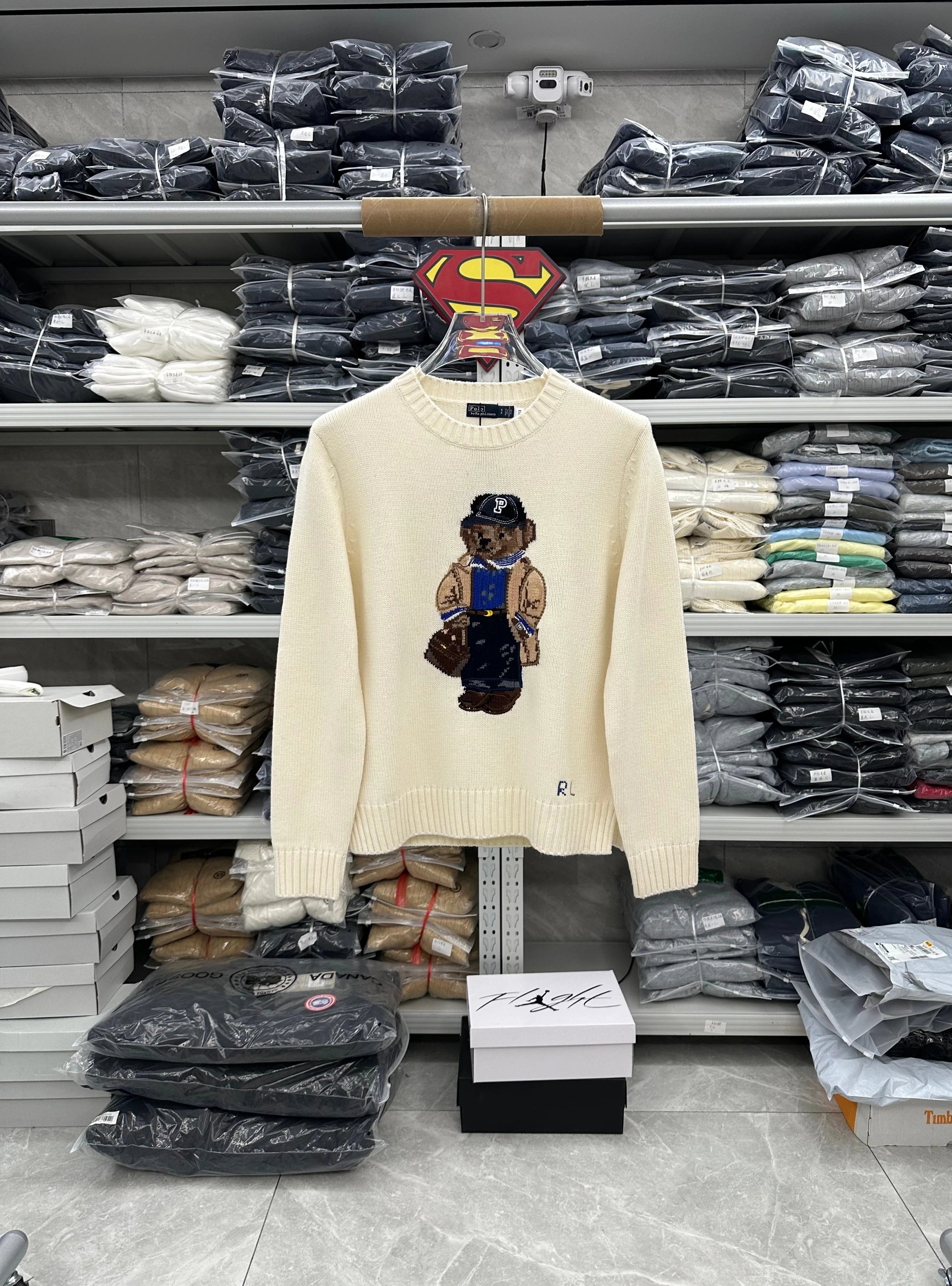 810YK-RL-Men's and Women's Wool Sweater-Hooded P Bear-White