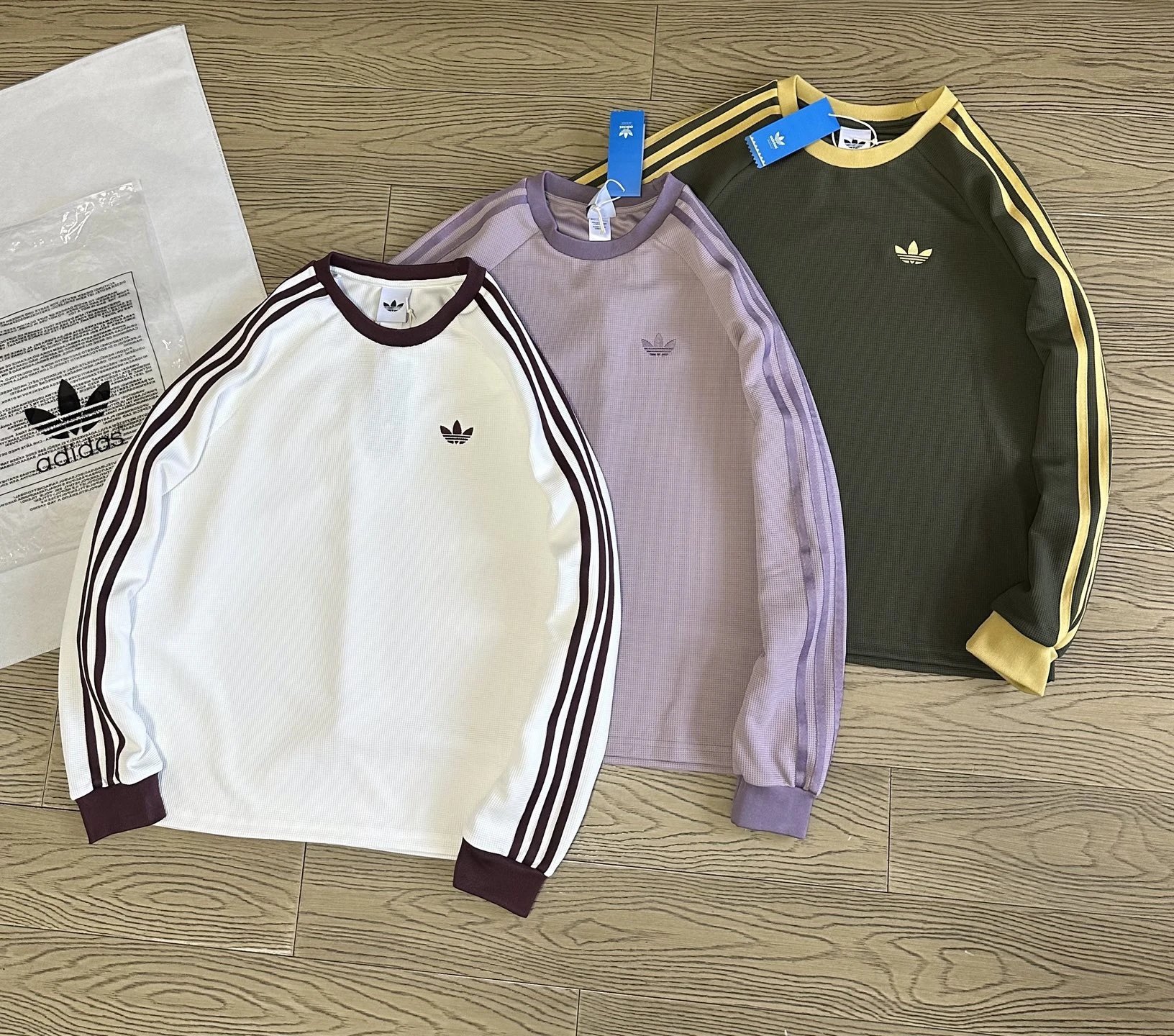 P105💰DP阿迪达斯三叶草adidas originals LONG SLEEVE 宽松运动条纹长袖T恤 男女同款👫