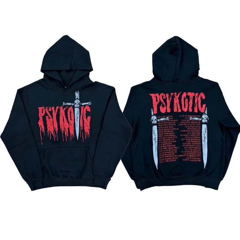 Osamason Psykotic Tour merch hoodie dagger skull print pullover hoodie sweatshirt