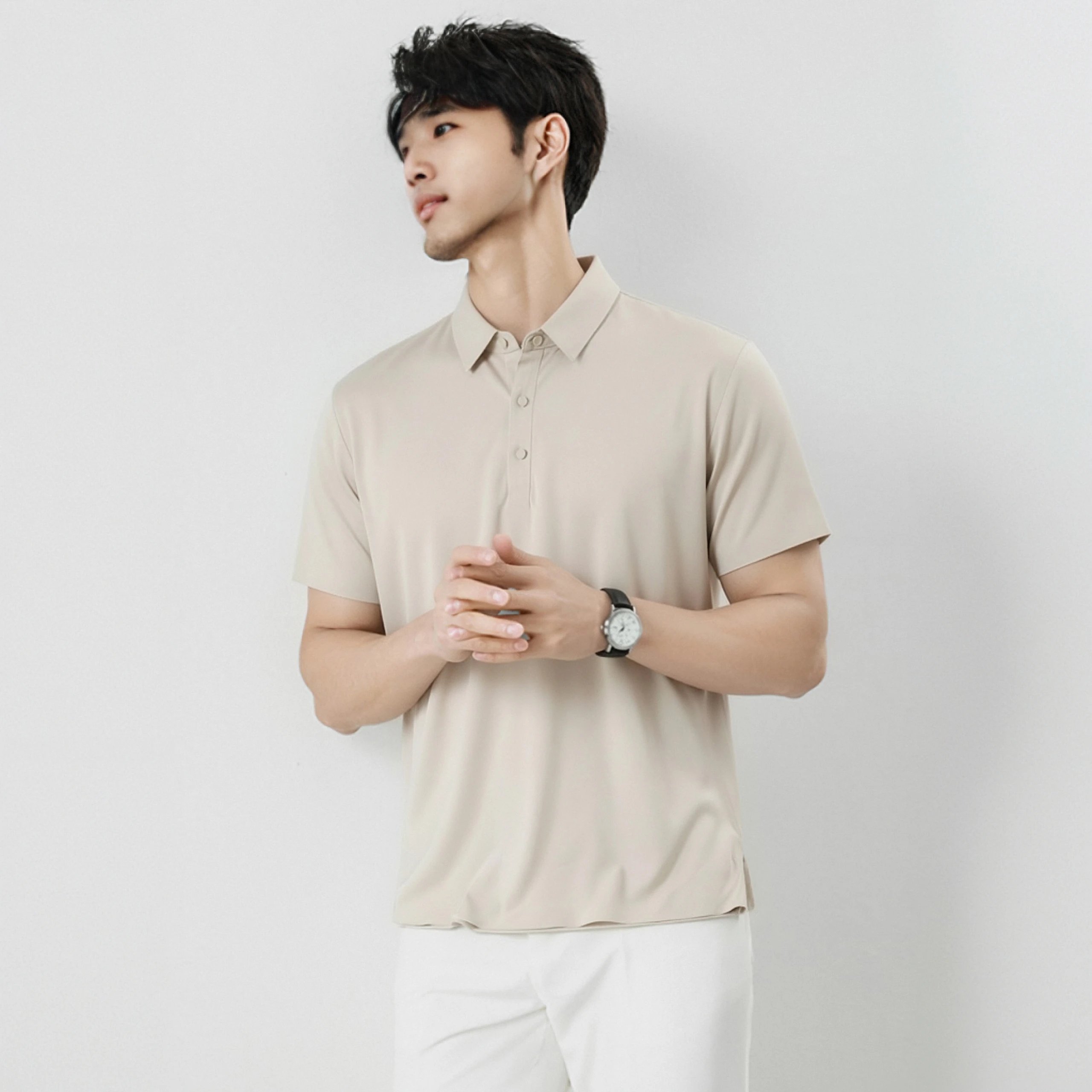JOSEPH SCHELLING Men's summer new ice silk seamless high-quality men's lapel T-shirt light business casual short-sleeved Polo
