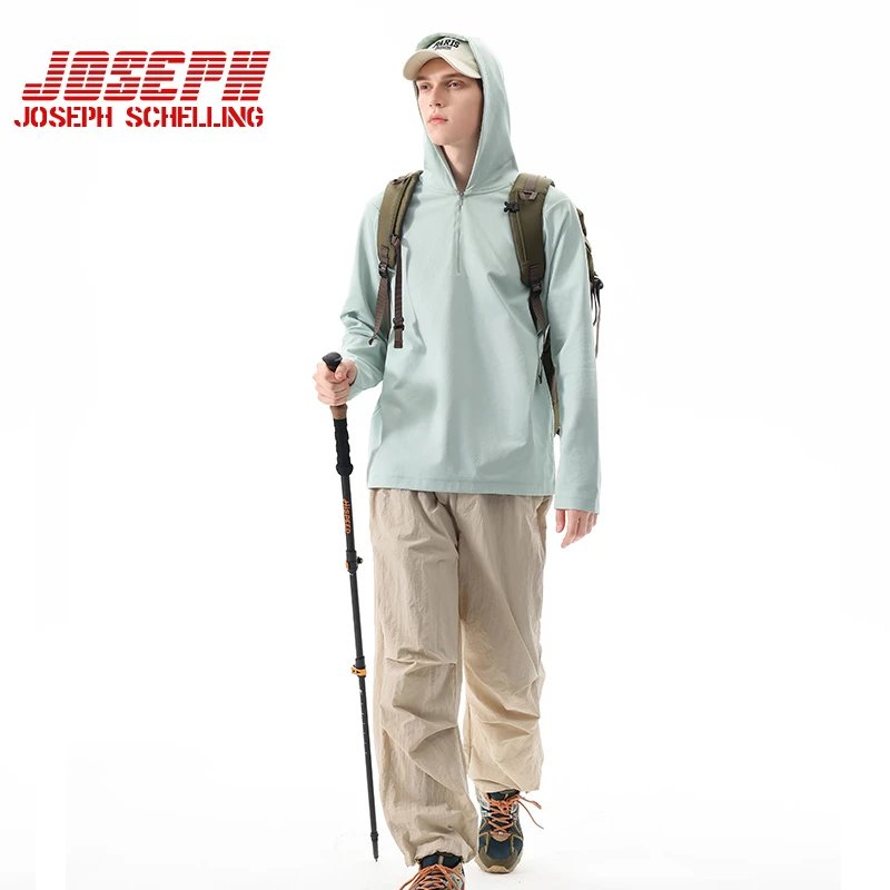 JOSEPH SCHELLING new functional quick-drying hooded half-zip sports sweatshirt men's outdoor trendy brand breathable moisture-wicking loose hoodie