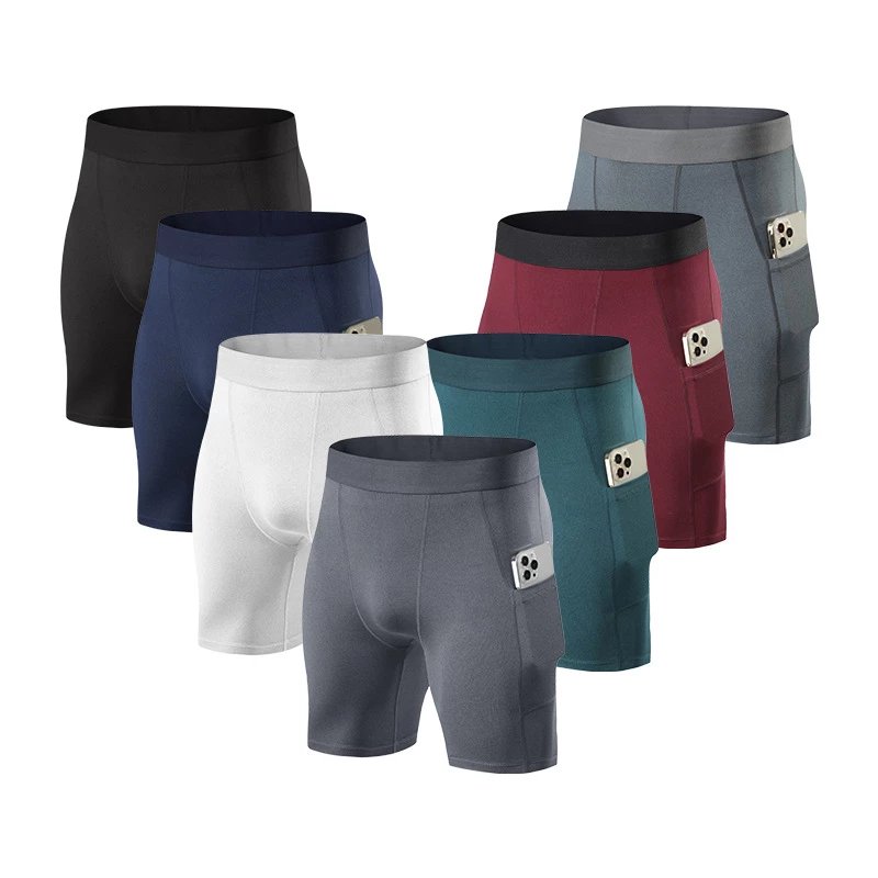 Men's tight sports pants, cropped shorts, basketball training base, fitness shorts, cross-border quick drying shorts with pockets