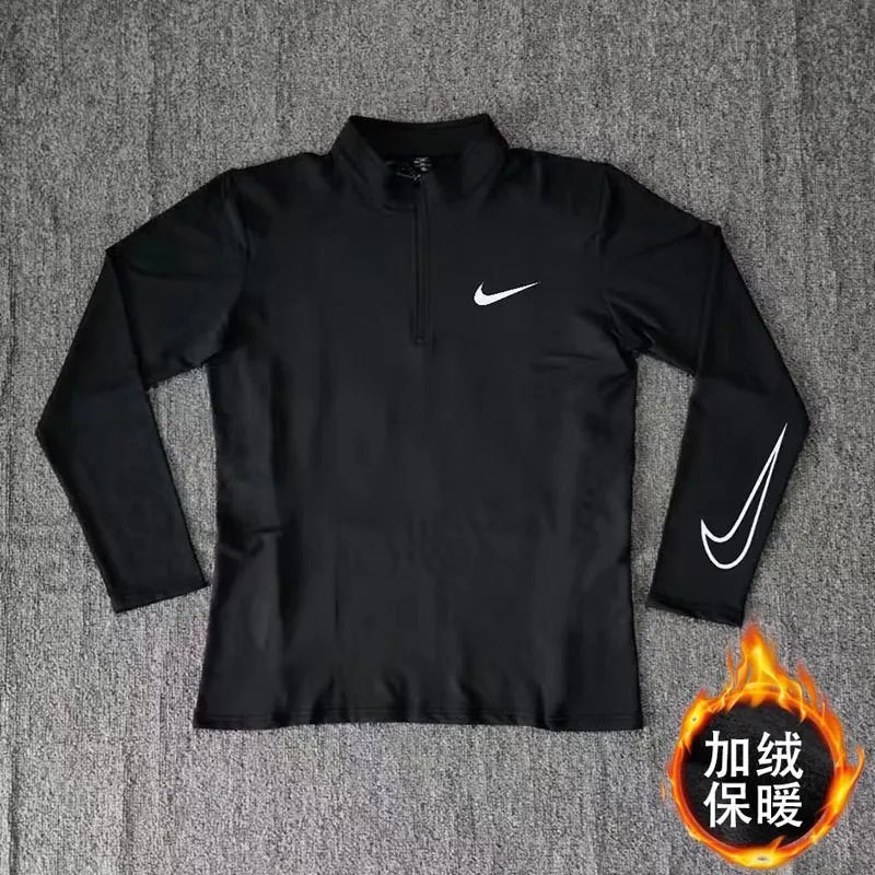 Men's Autumn Winter Athletic Zip-Up Stand Collar Long Sleeve Training Breathable Fleece-Lined Top for Gym Running Sports Quick-Dry
