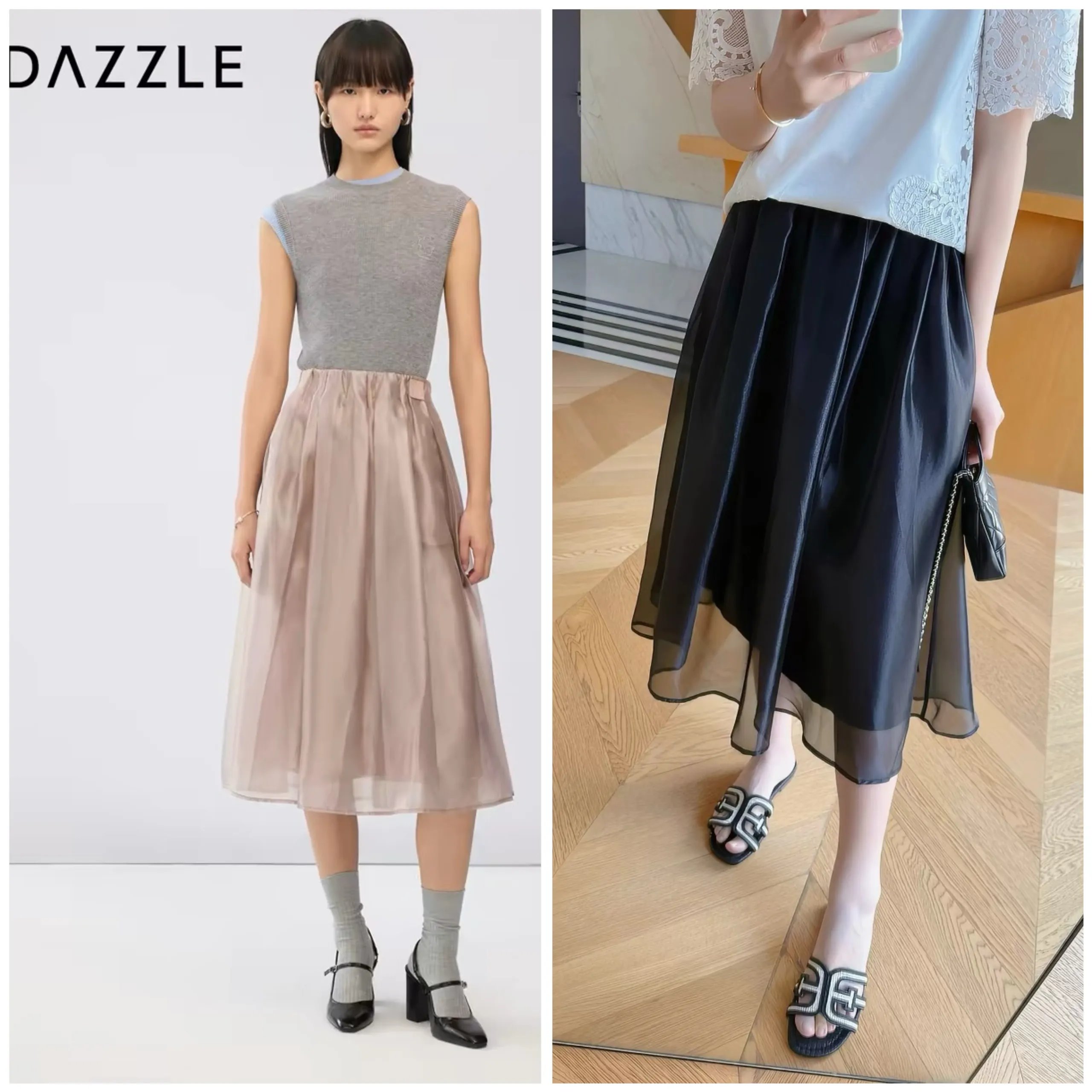 Pleated A-Line Midi Skirt