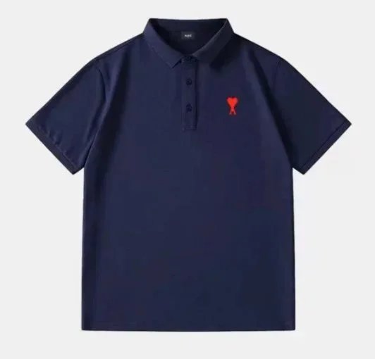 Ami Paris AMI Paris Navy Blue Polo Shirt with Red Heart Logo Navy