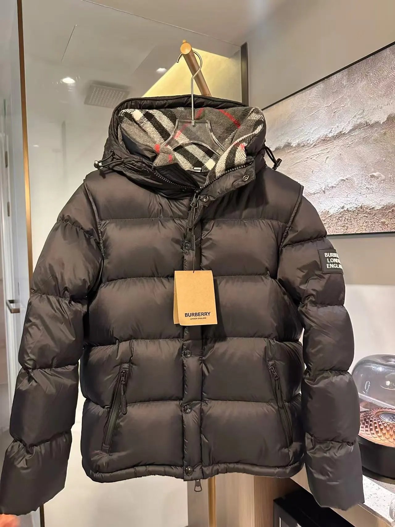 Burberry Detachable Sleeve Hooded Puffer Jacket Black