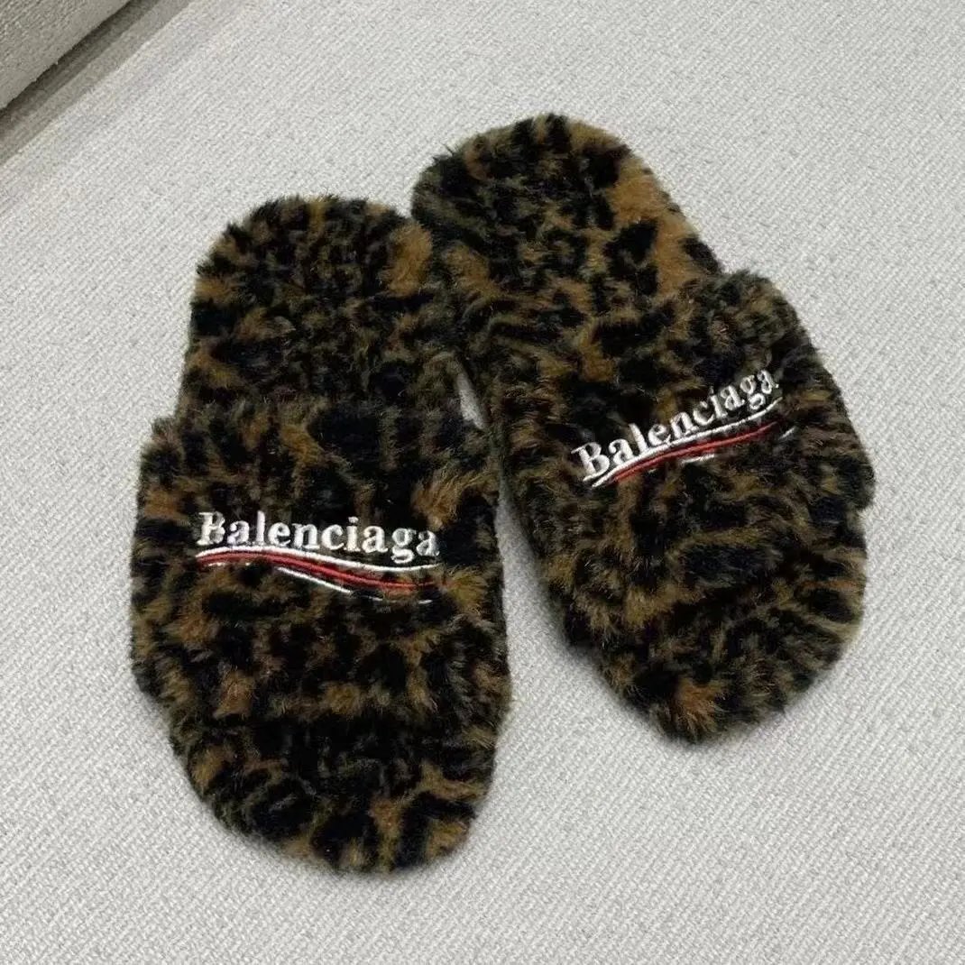 Balenciaga Furry Slide Faux Fur Political Campaign Leopard 654747W2F119634