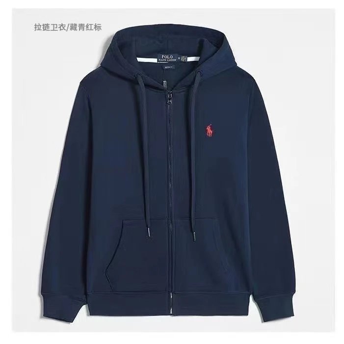Navy blue and red label zipper style
