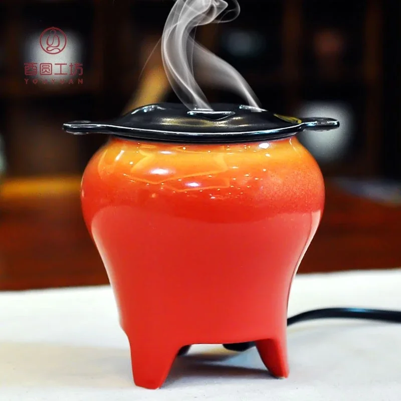 新品】如柿燃烧香薰炉电子熏香炉高温冒烟复古典陶瓷精品包邮