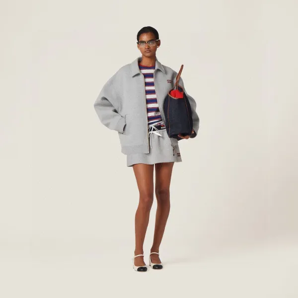 Miu Miu Logo-Embroidered Gray Zip-Up Jacket - 14