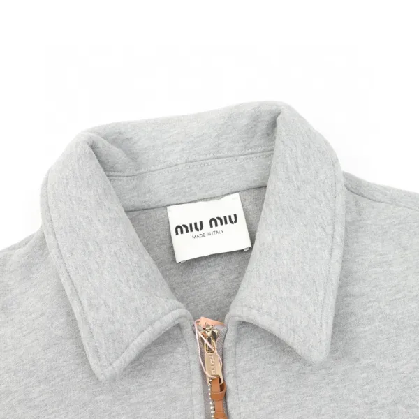 Miu Miu Logo-Embroidered Gray Zip-Up Jacket - 17