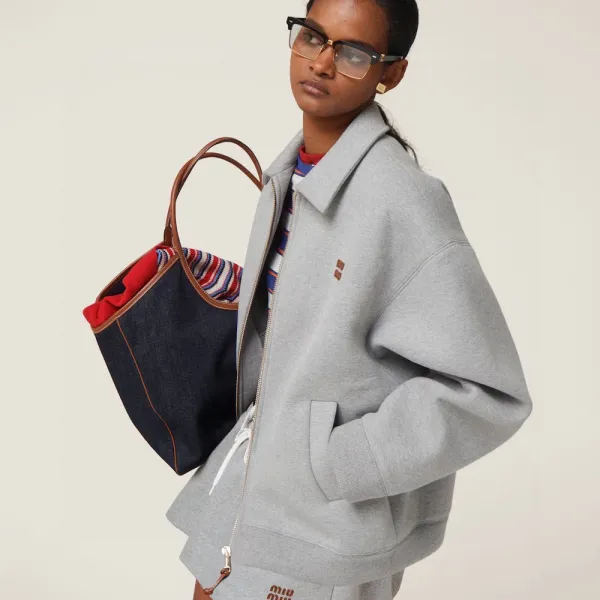 Miu Miu Logo-Embroidered Gray Zip-Up Jacket - 13
