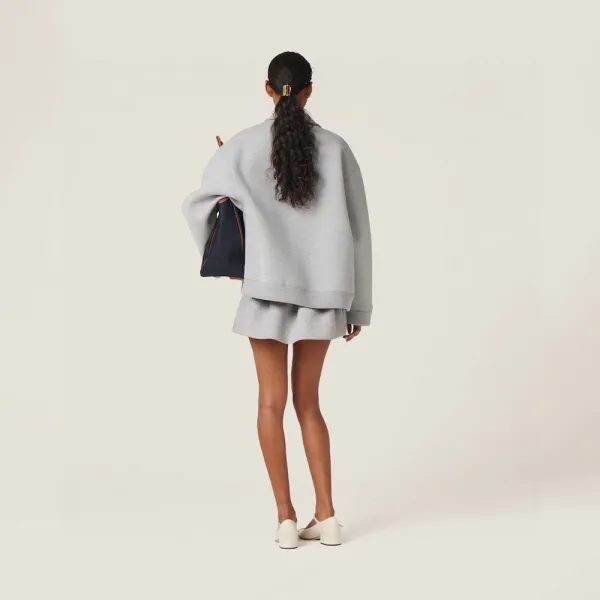 Miu Miu Logo-Embroidered Gray Zip-Up Jacket - 15