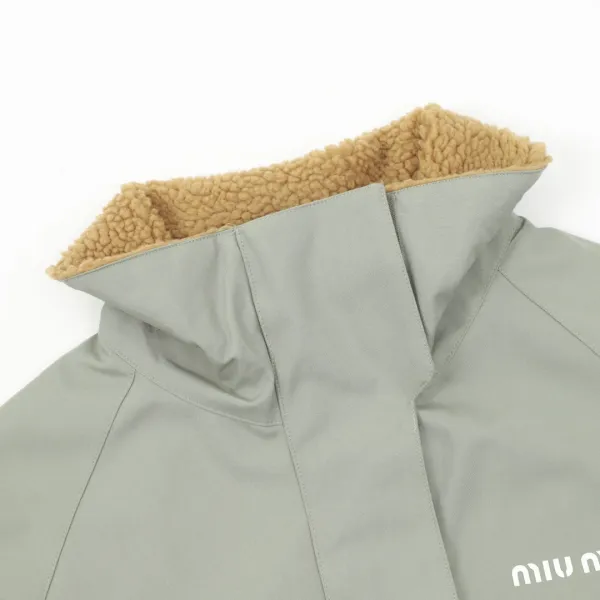 Miu Miu Color-Block Collar Jacket Olive Green Outerwear - 17