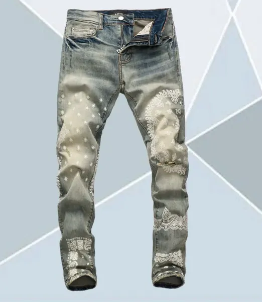 Amiri Bandana Print Distressed Slim Fit Jeans - 1