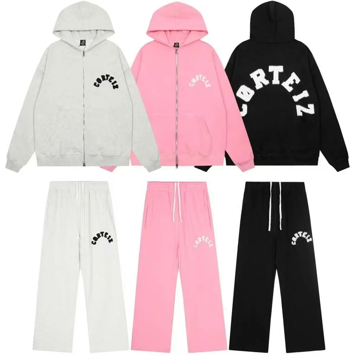 Corteiz Arch Logo Zip Hoodie Sweatpants Tracksuit Set